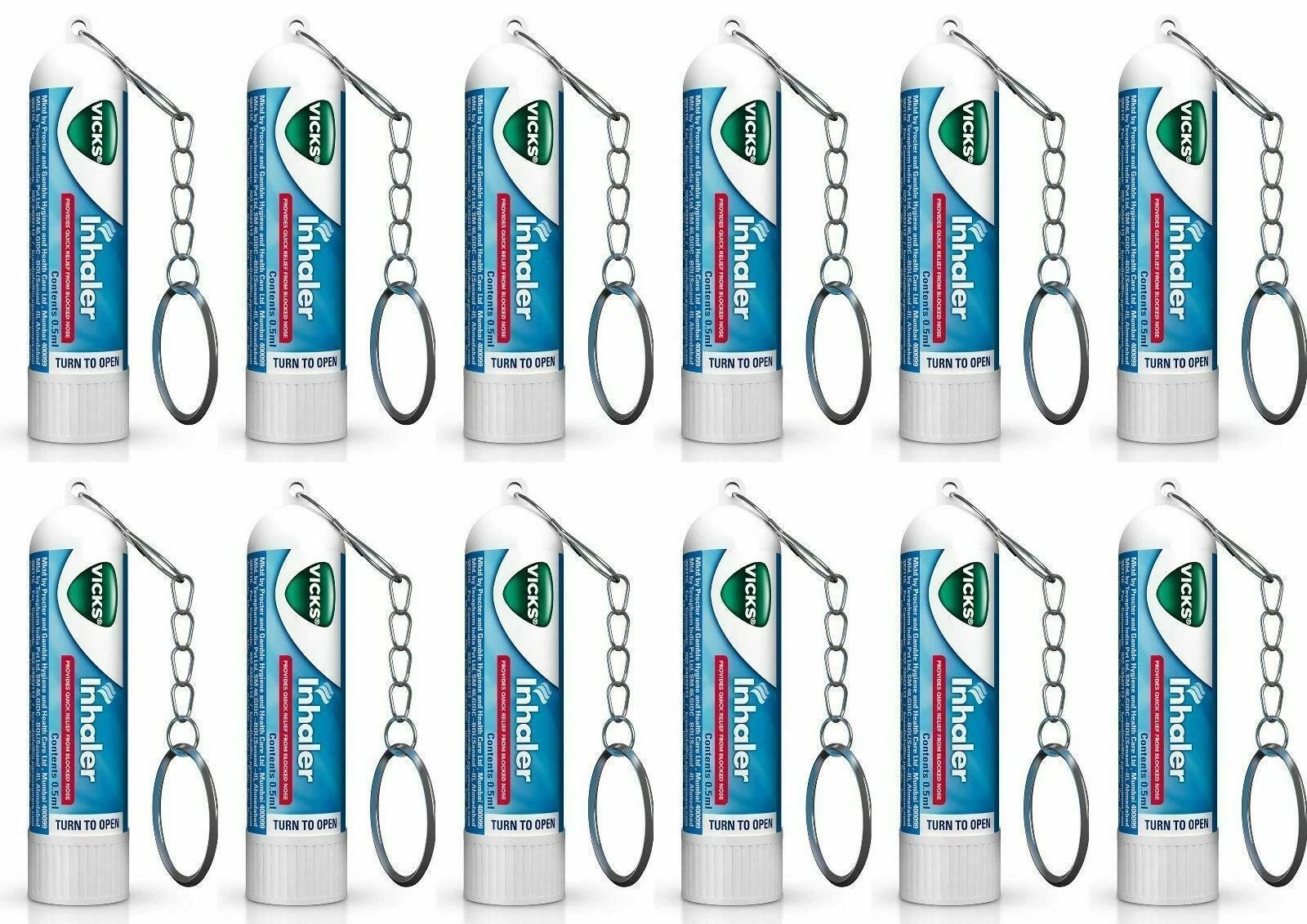 Vicks Keychain Inhaler | Cold Sinus Nasal Congestion Relief Pocket Use 12 Pcs