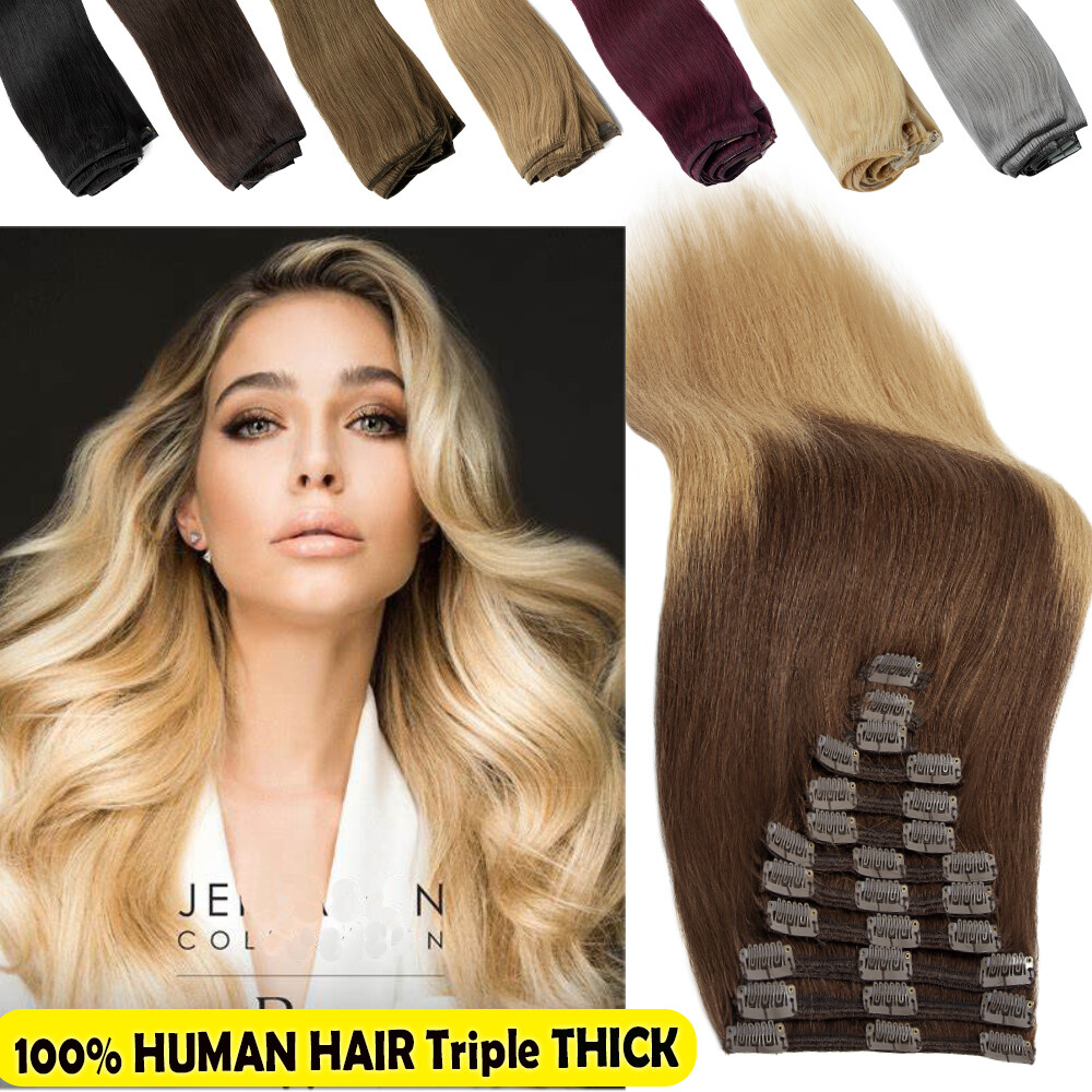 220G Double Weft Clip In 100% Remy Human Hair Extensions Thick Full Head Caramel