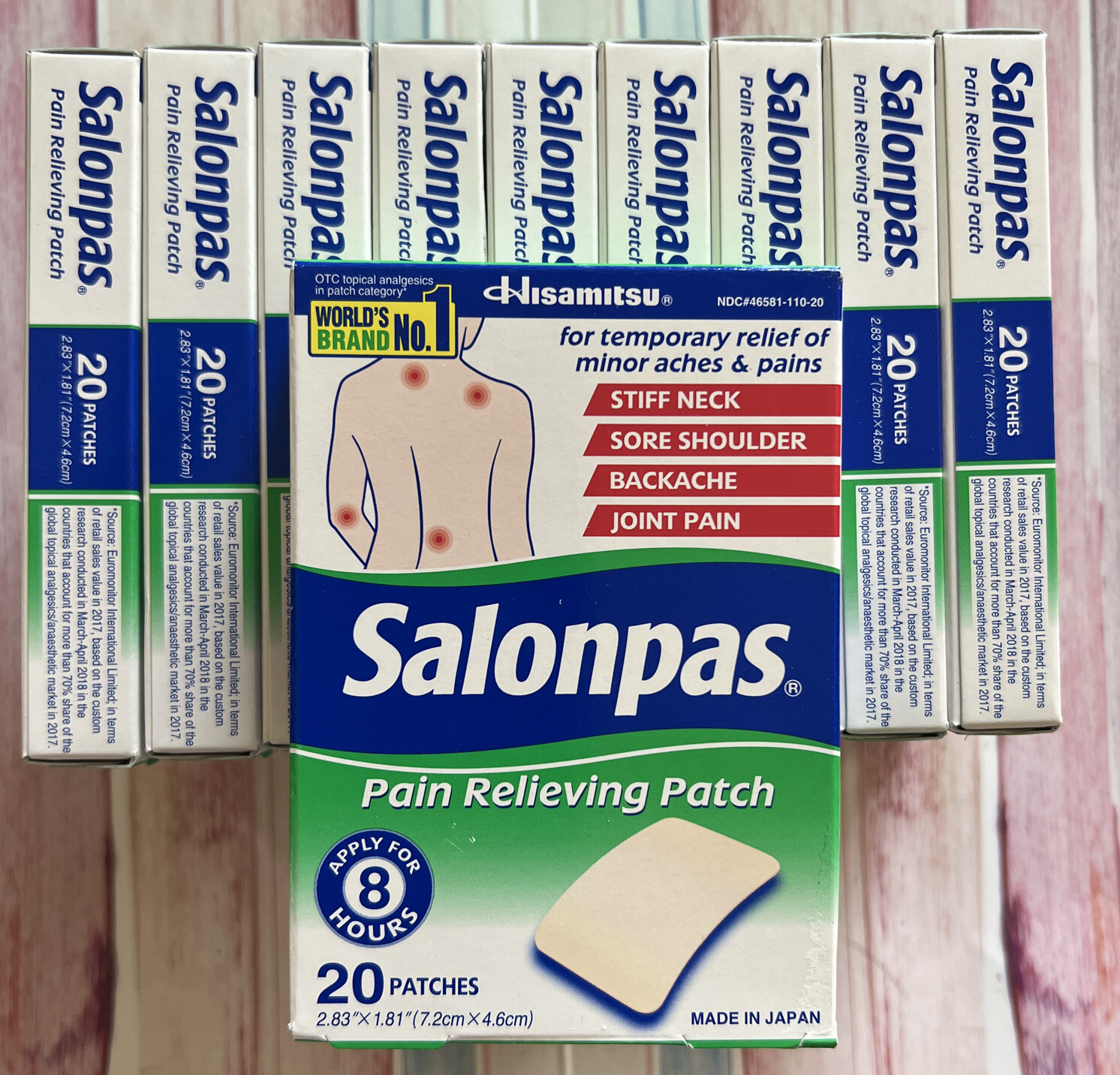 Lot Of 10 Salonpas Pain Relieving Patches 2.83″x1.81″, 20 Patches Each Box