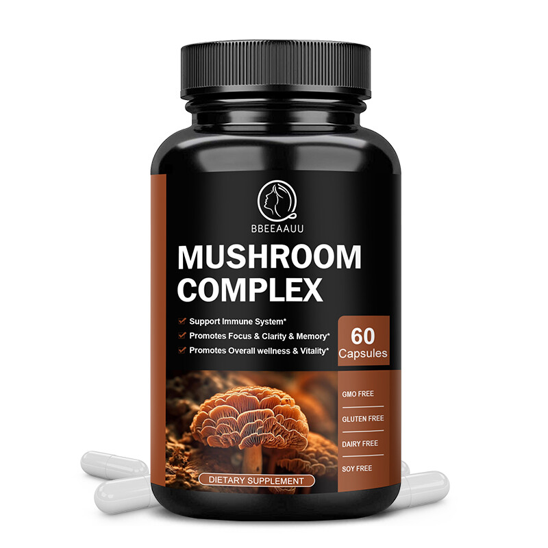Mushroom Complex Supplement, Lions Mane, Reishi, Shiitake, Immune 60 Capsules