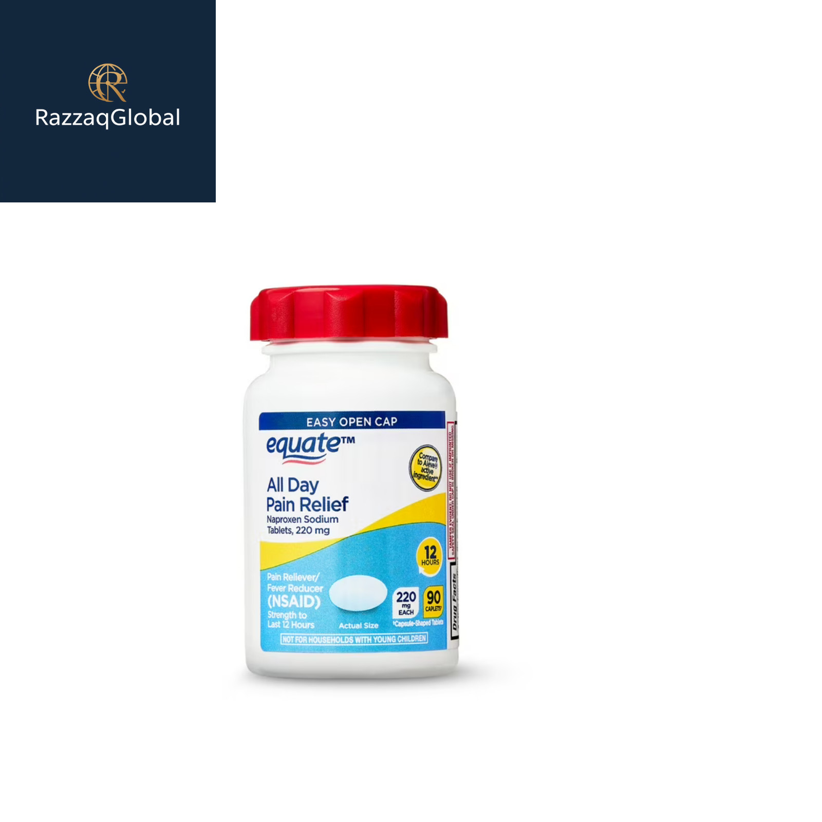Equate All Day Pain Relief Naproxen Sodium 220mg Caplets 90 Count vs Aleve
