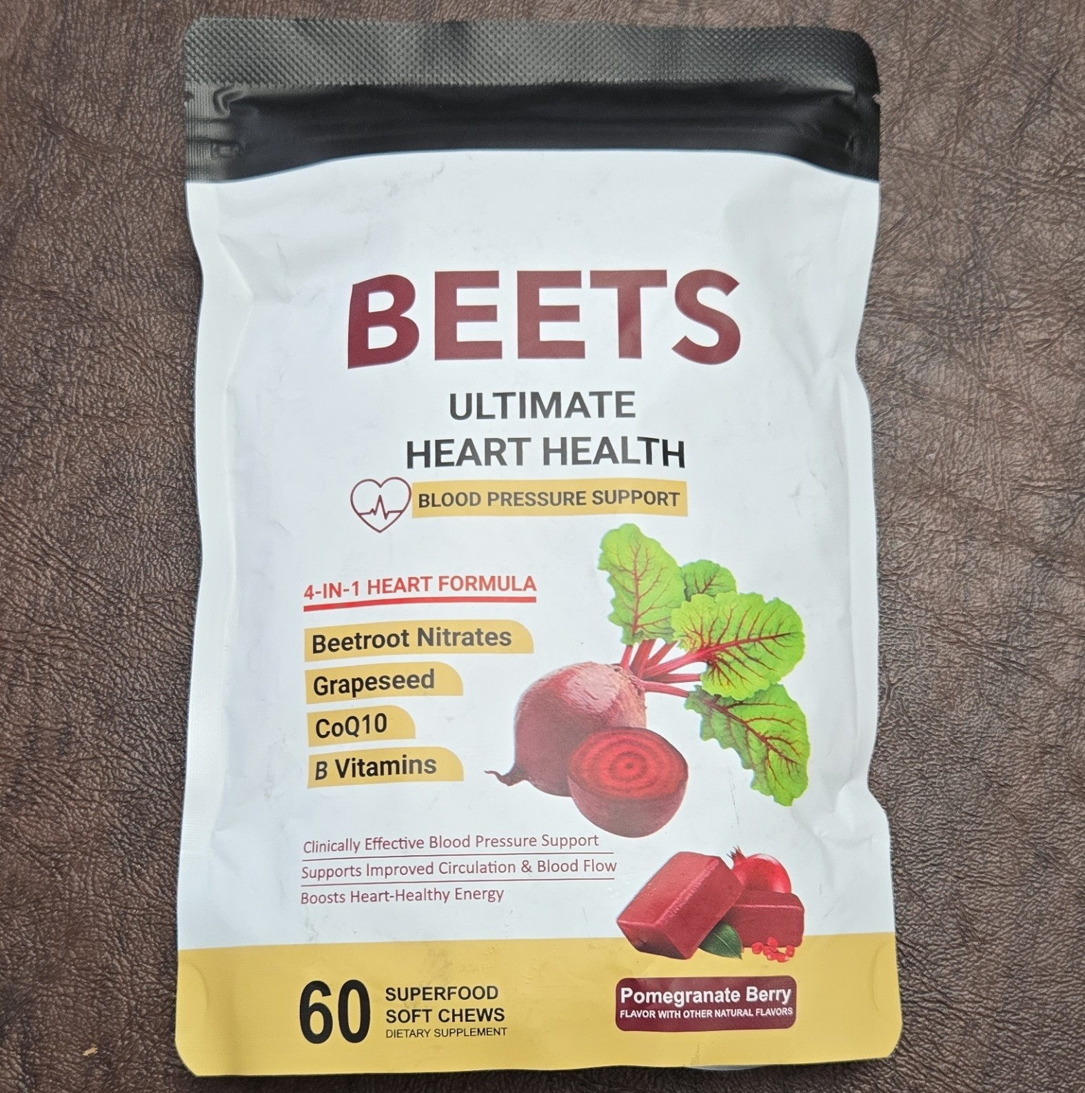 Beets Ultimate Heart Health Soft Chews Beetroot Grapeseed Pomegranate Berry 60ct