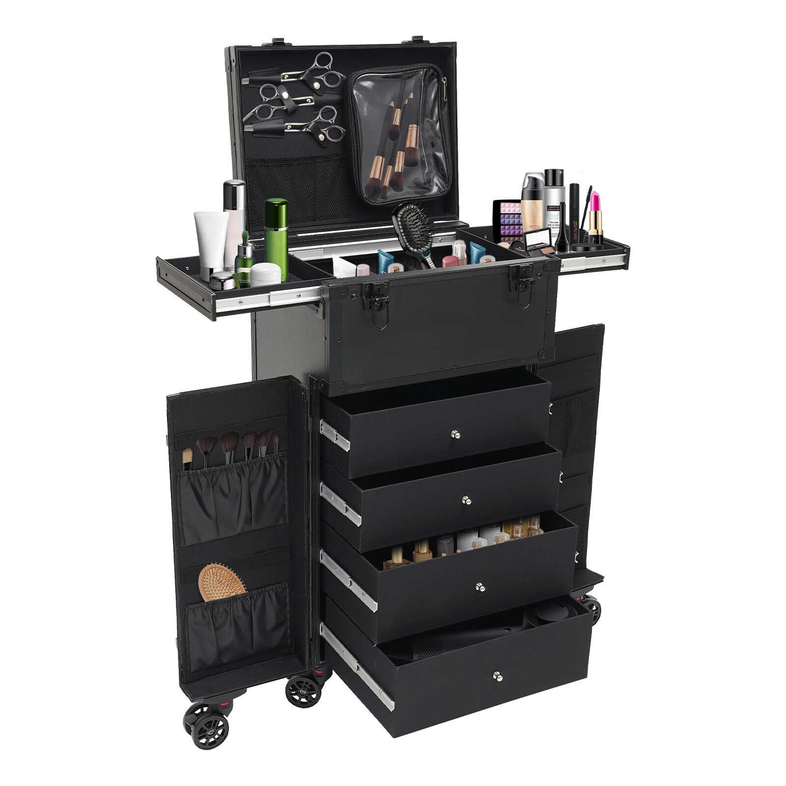 Professional Makeup Case Organizer Travel Case Rolling Makeup Cosmetics Case