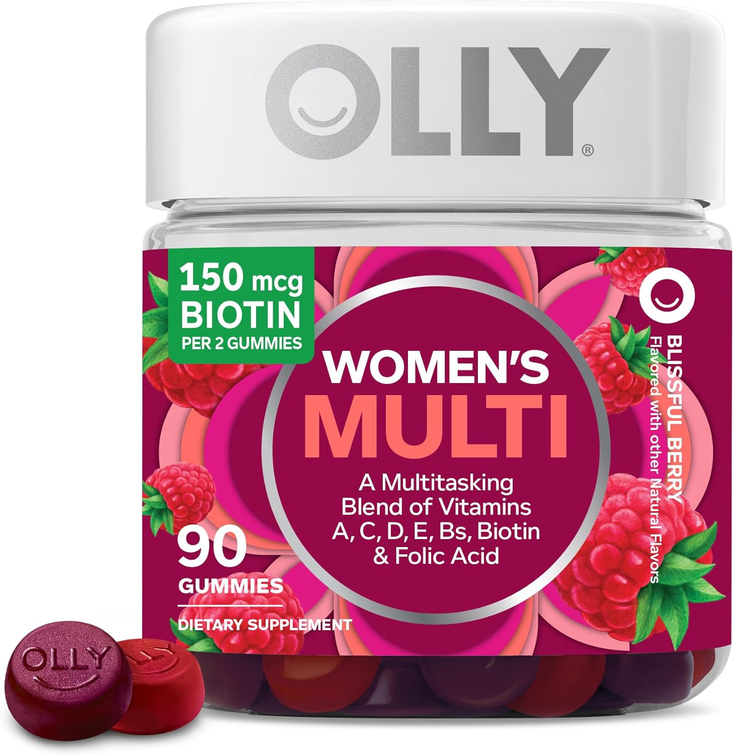 OLLY Blissful Berry Women’s Multivitamin Gummies, Vitamins A, B, C, D, E 90ct