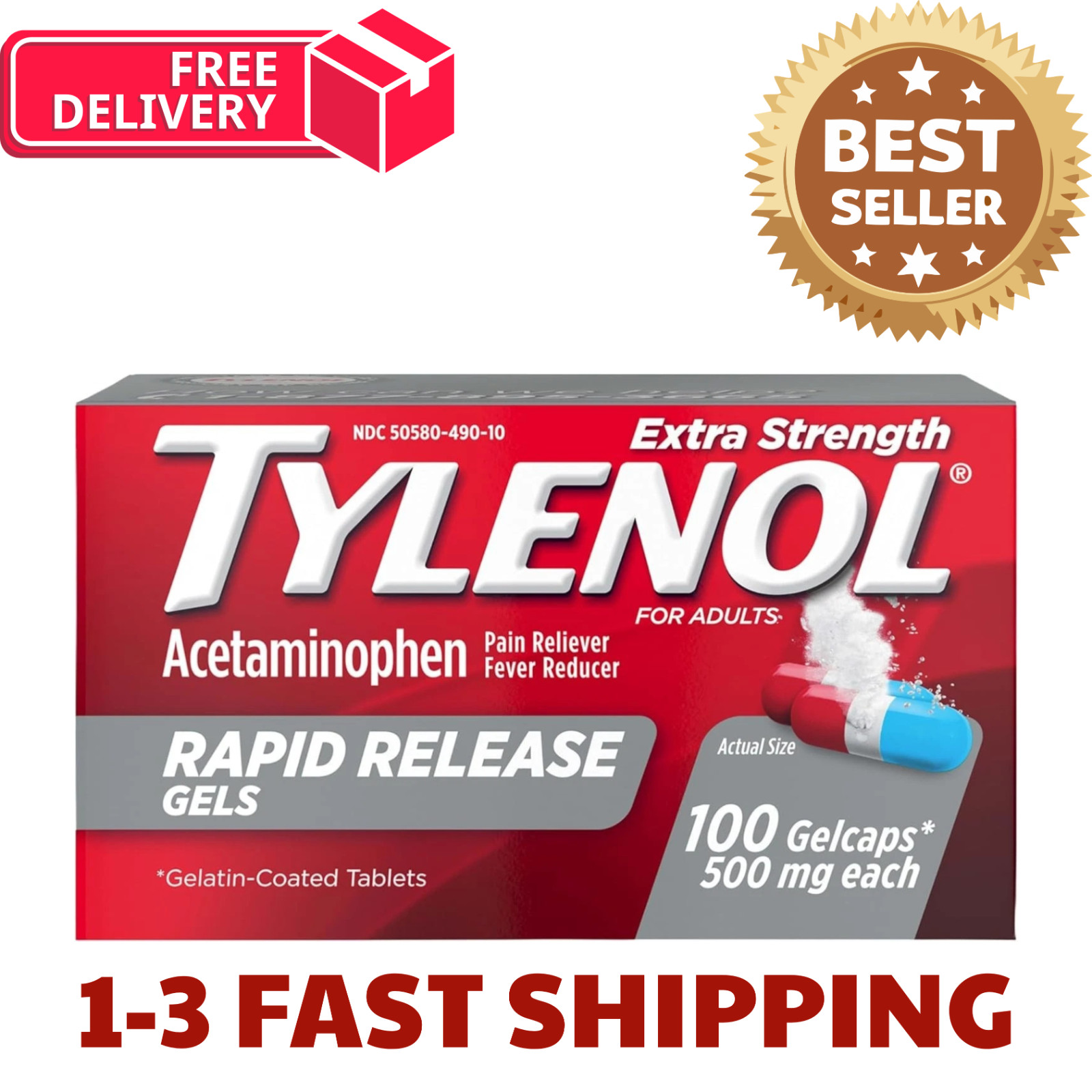 Tylenol Rapid Release Extra Strength Gelcaps Acetaminophen 500 mg (100 Ct)