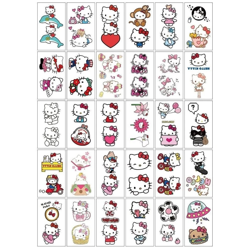 30 Sheets Temporary Hello Kitty Cute Cartoon Decorative Tattoos, 60 Tattoos