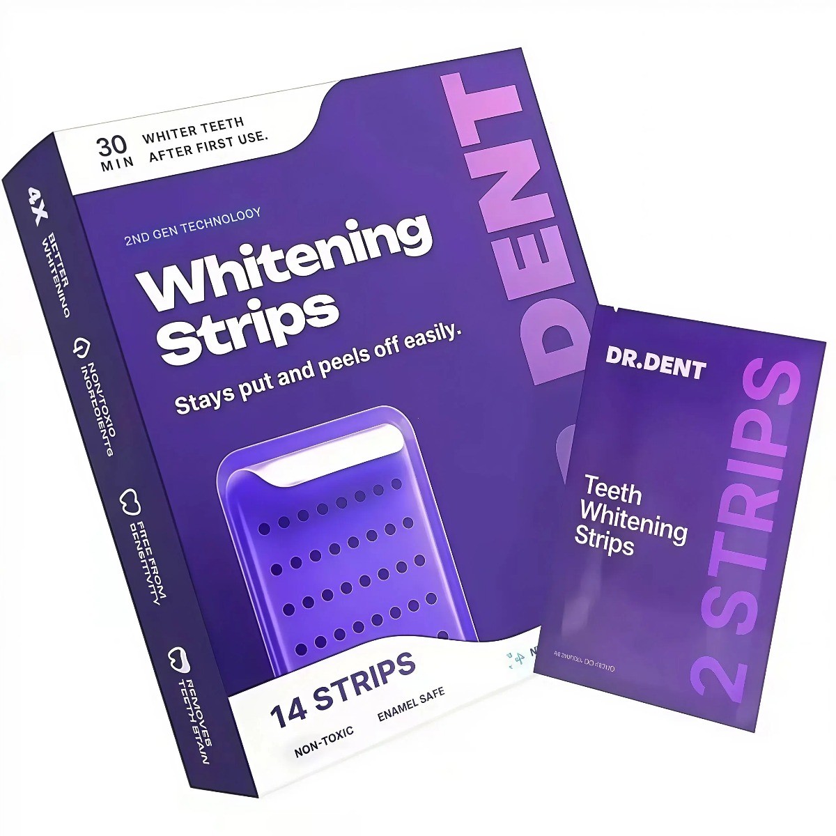 DR.DENT Purple Teeth Whitening Strips,Peroxide-Free,Safe for Sensitive Teeth