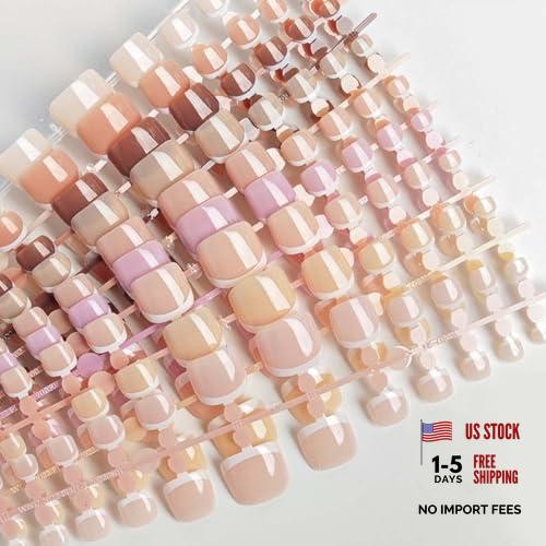 216 Pcs French Tip Press on Toenails for Women – Square Toe Nail Short Style-11
