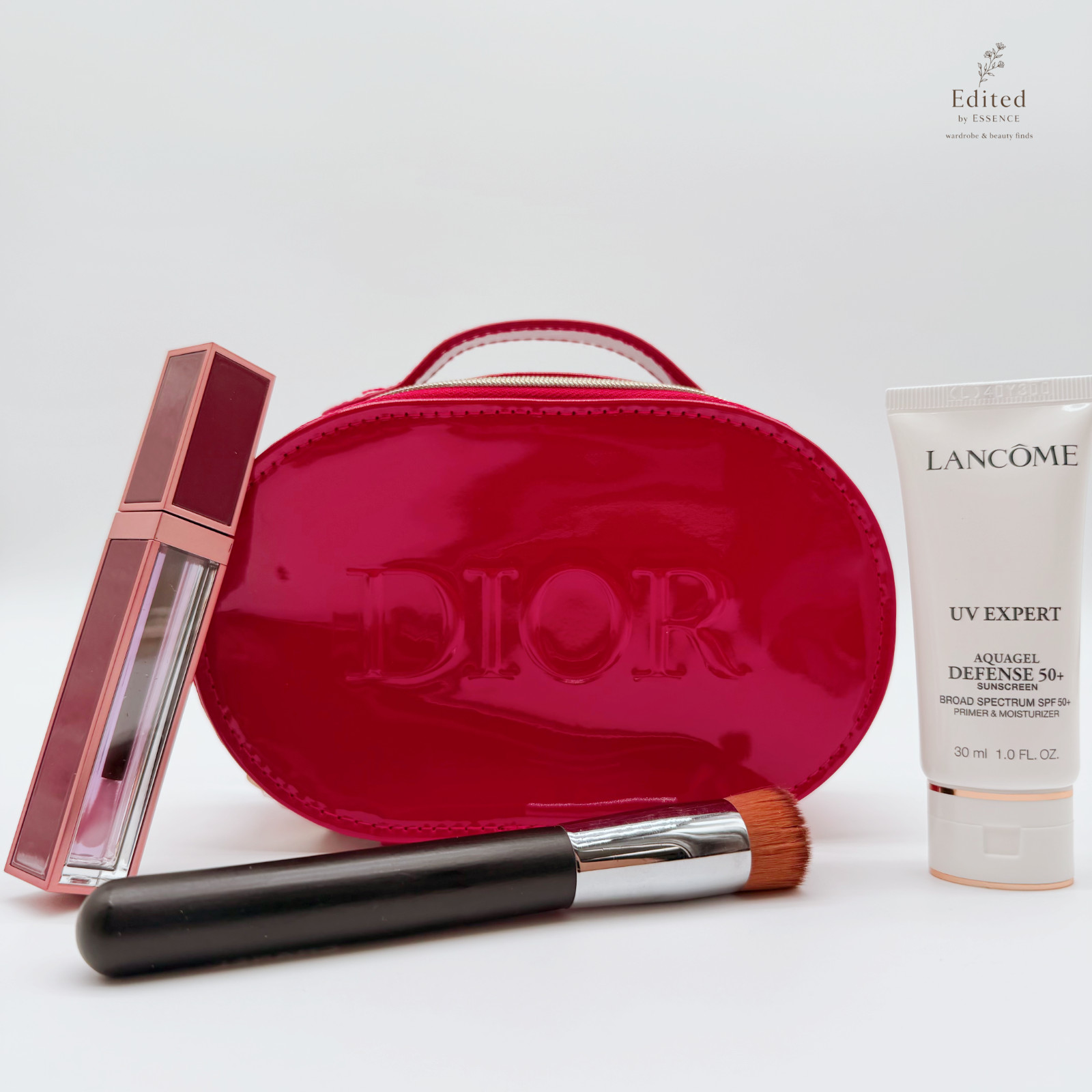 Dior Beauty Red Glossy Oval Vanity Case Cosmetic Pouch Handle Bag