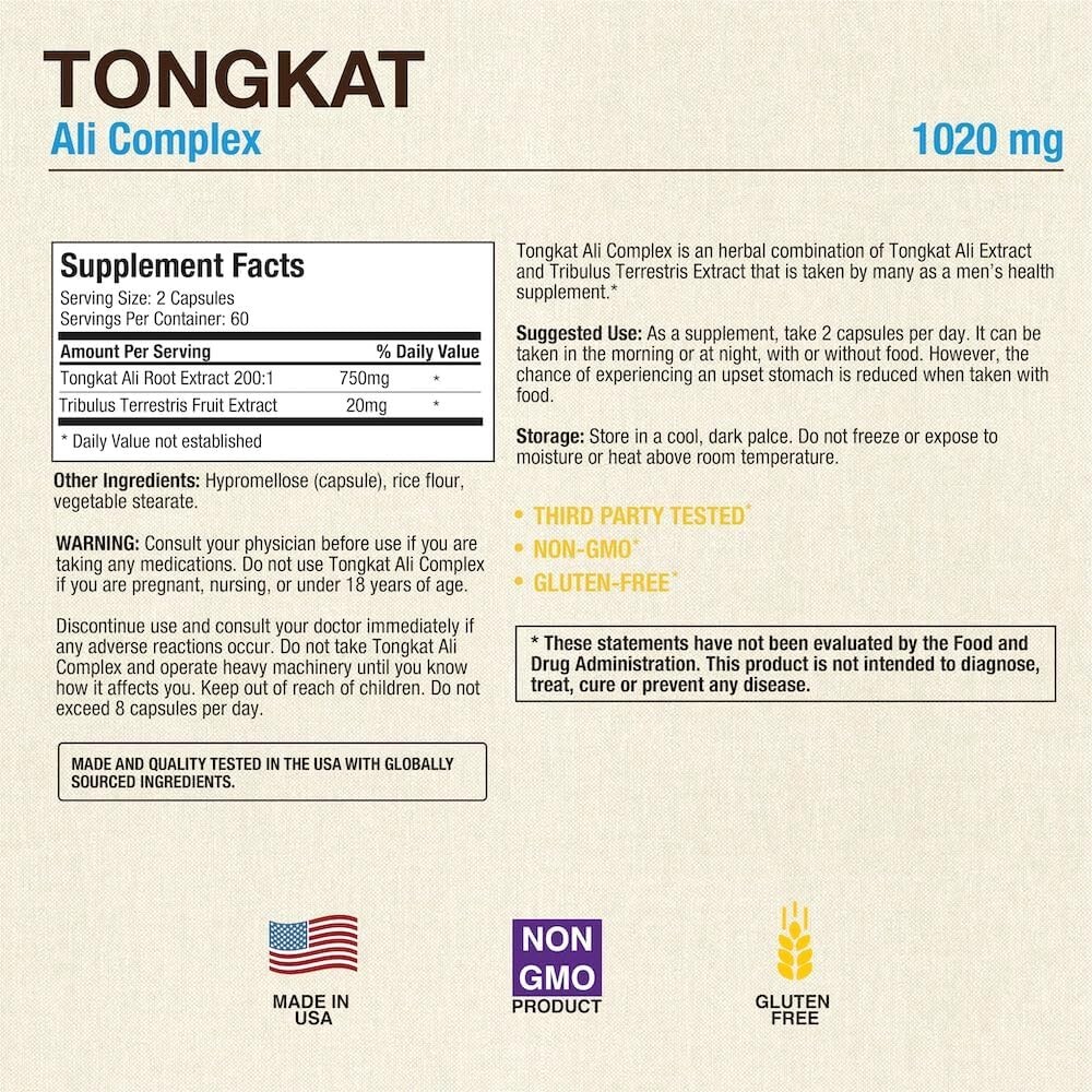 Puregen Labs TONG-KAT Ali Complex 1020mg, 120 Capsules 200:1 Extract