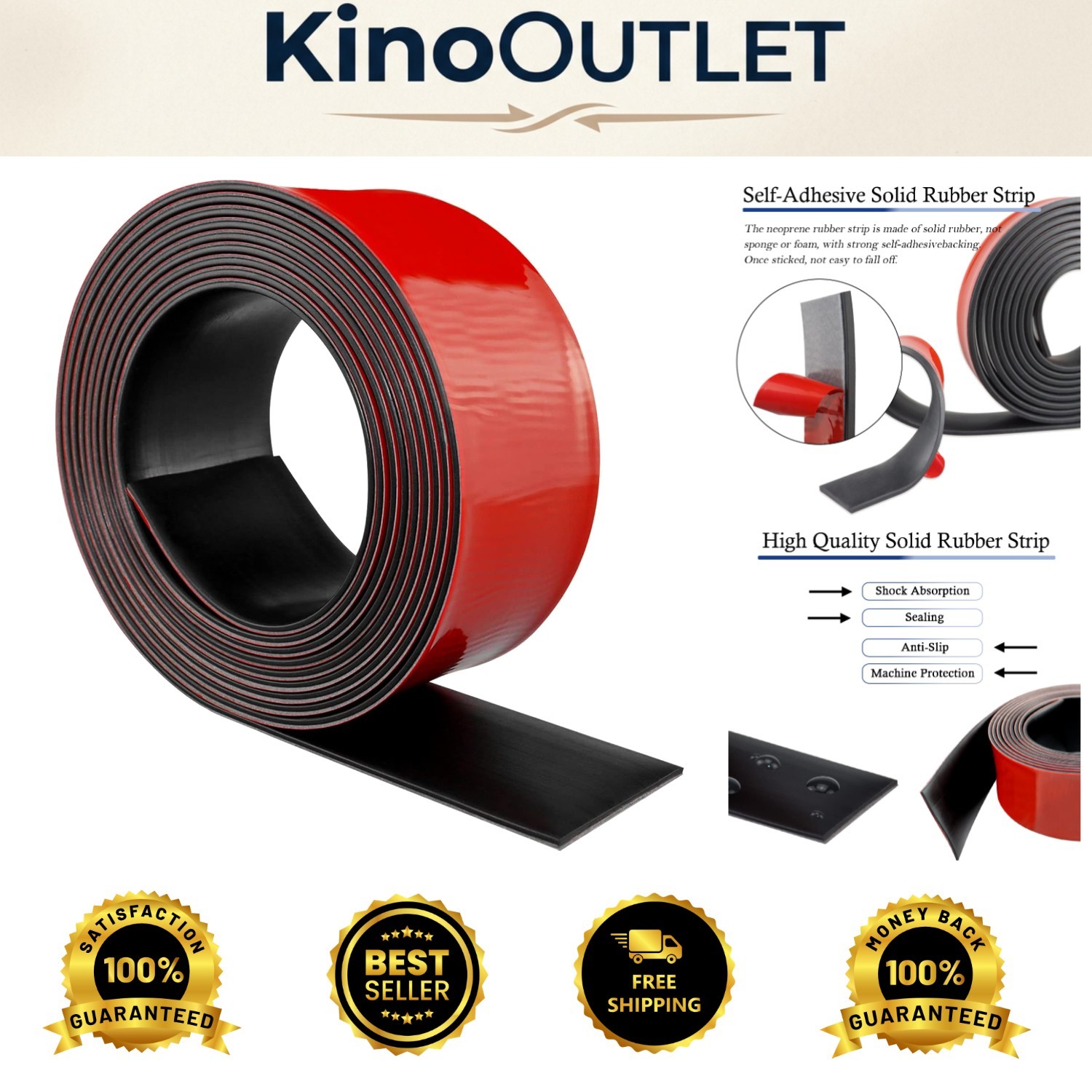 Self-Adhesive Neoprene Rubber Strips: 10′ Long, 2″ Wide, Durable Seal Solution