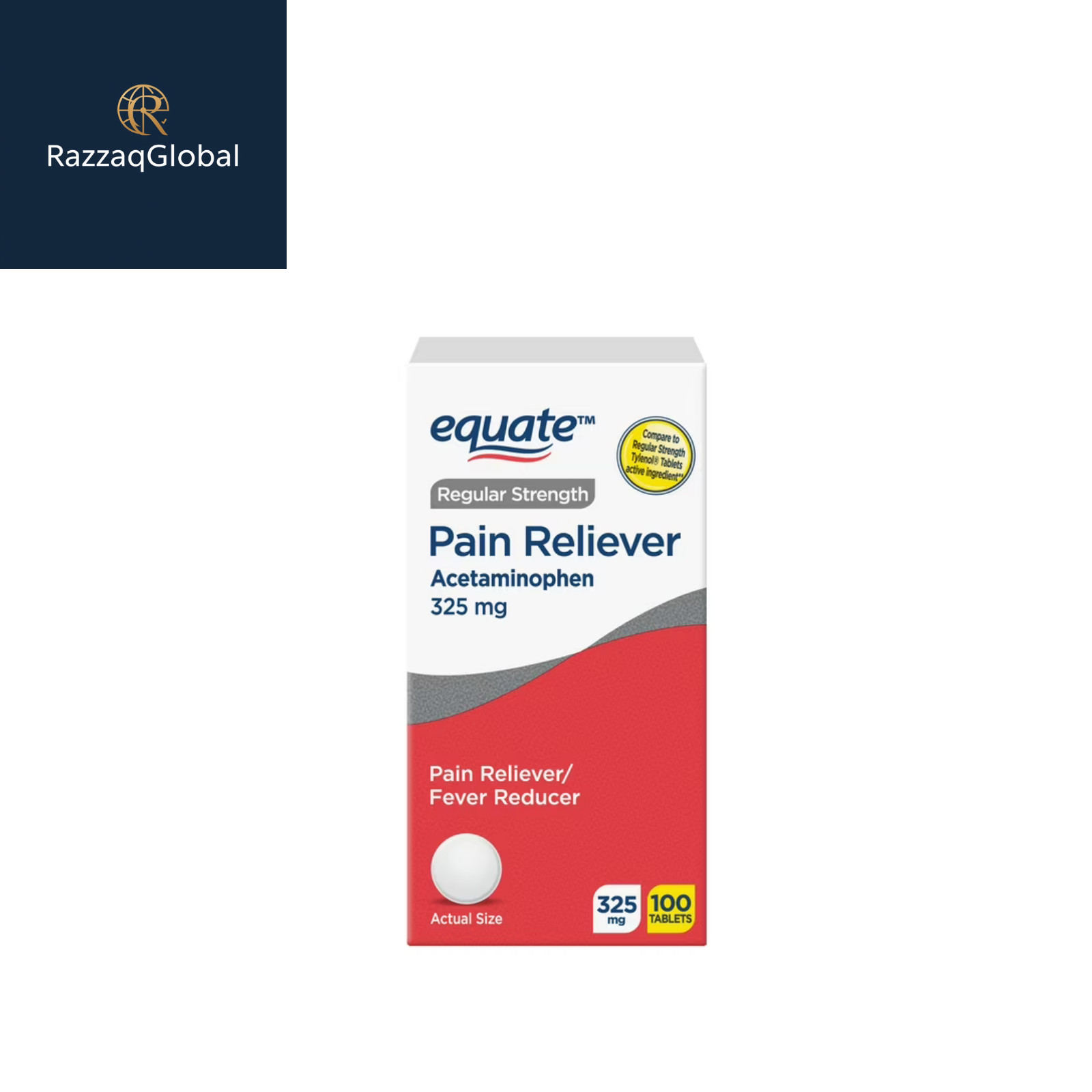 Equate Regular Strength Acetaminophen Tablets, 325 mg, Pain & Fever Relief100ct