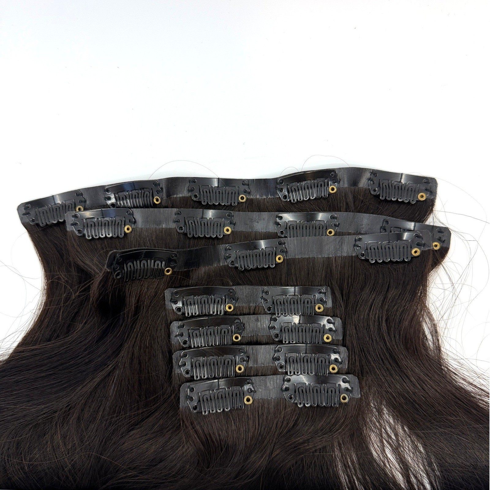 Glam Seamless Invisi-Clip Hair Extensions #1B Off Black 7 Wefts 22″ 170g NWOT