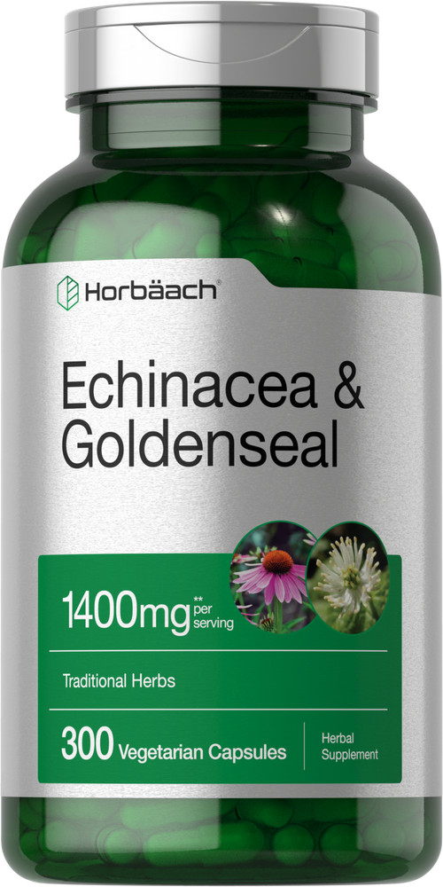 Echinacea Goldenseal Capsules 1400mg | 300 ct | Vegetarian, Non-GMO | Horbaach