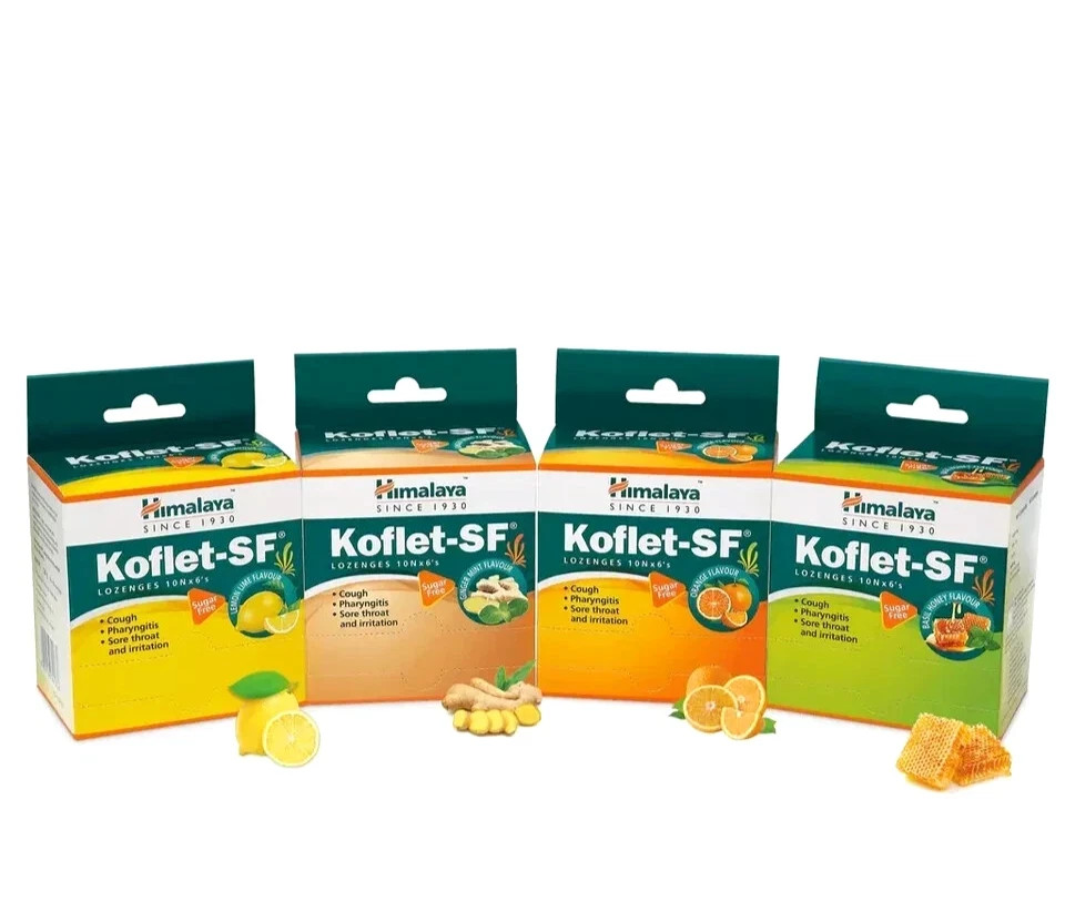 10 Strips 60 pc Himalaya KOFLET-SF Sugar Free Lozenges ORANGE For Sore Throat