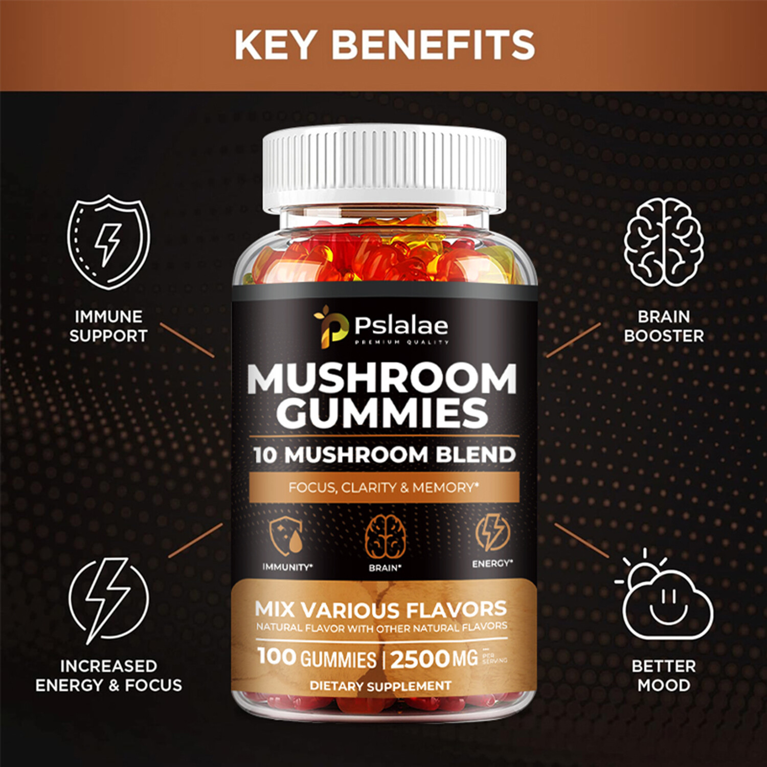 Mushroom 2500mg – Improve Memory & Attention – Lion’s Mane, Maitake, Cordyceps