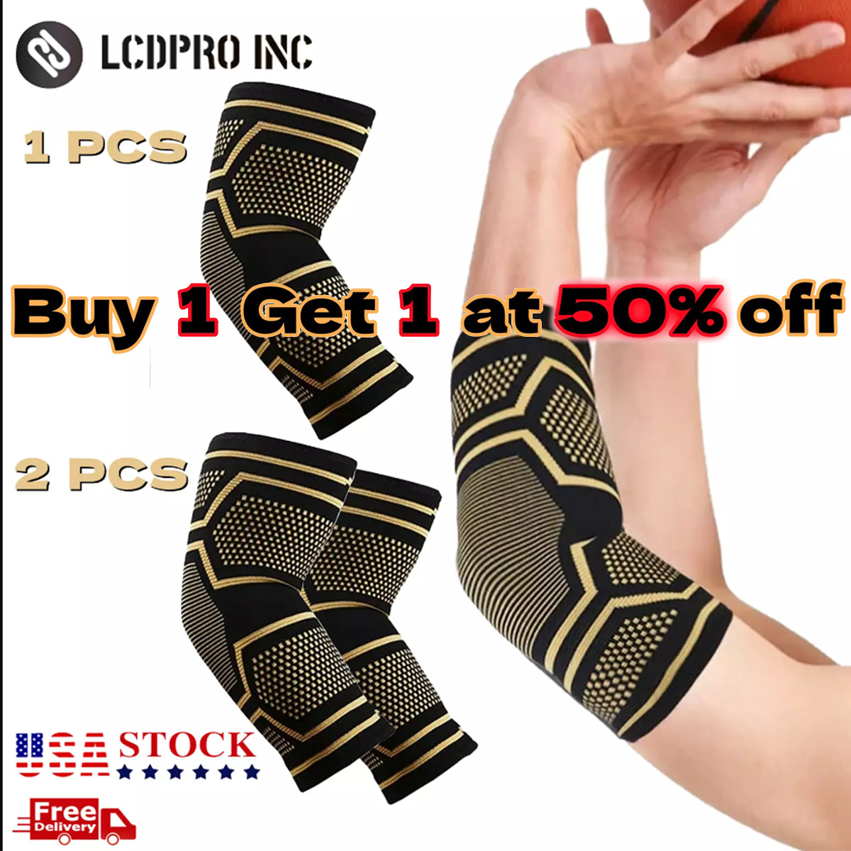 Copper Elbow Compression Sleeve Elbow Brace For Tennis Arthritis Bursitis US