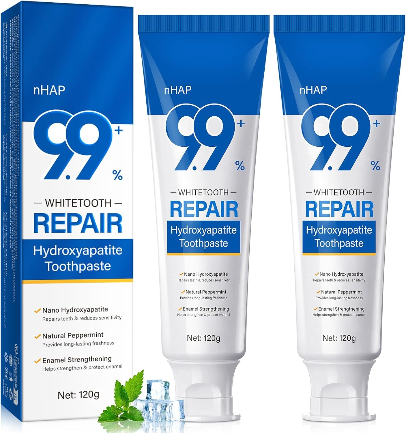 9.9% Hydroxyapatite Toothpaste – 2 Pack, Protects Enamel and Strengthens Teeth,