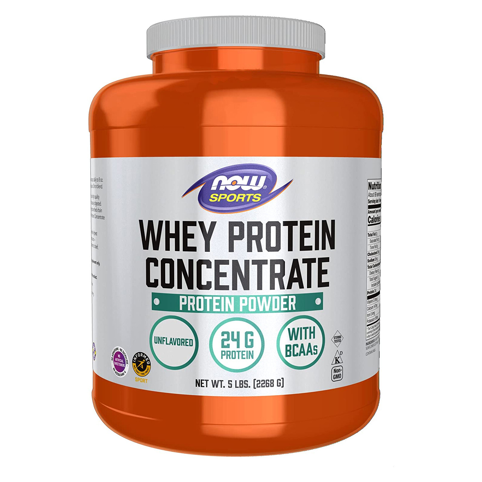 NOW Whey Protein Concentrate Unflavored 24 G With BCAAs- 5 lbs, Amino Acids