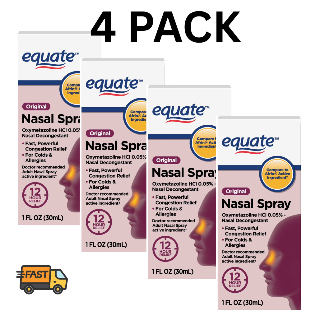 Equate Original Nasal Spray 12 Hour Relief 1 oz 4 Pack Max Strength Spray