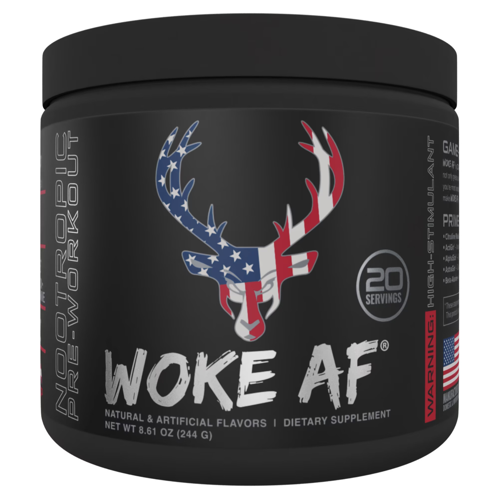 Bucked Up Woke AF Pre Workout Powder Rocket Pop 333mg Caffeine 20 Servings