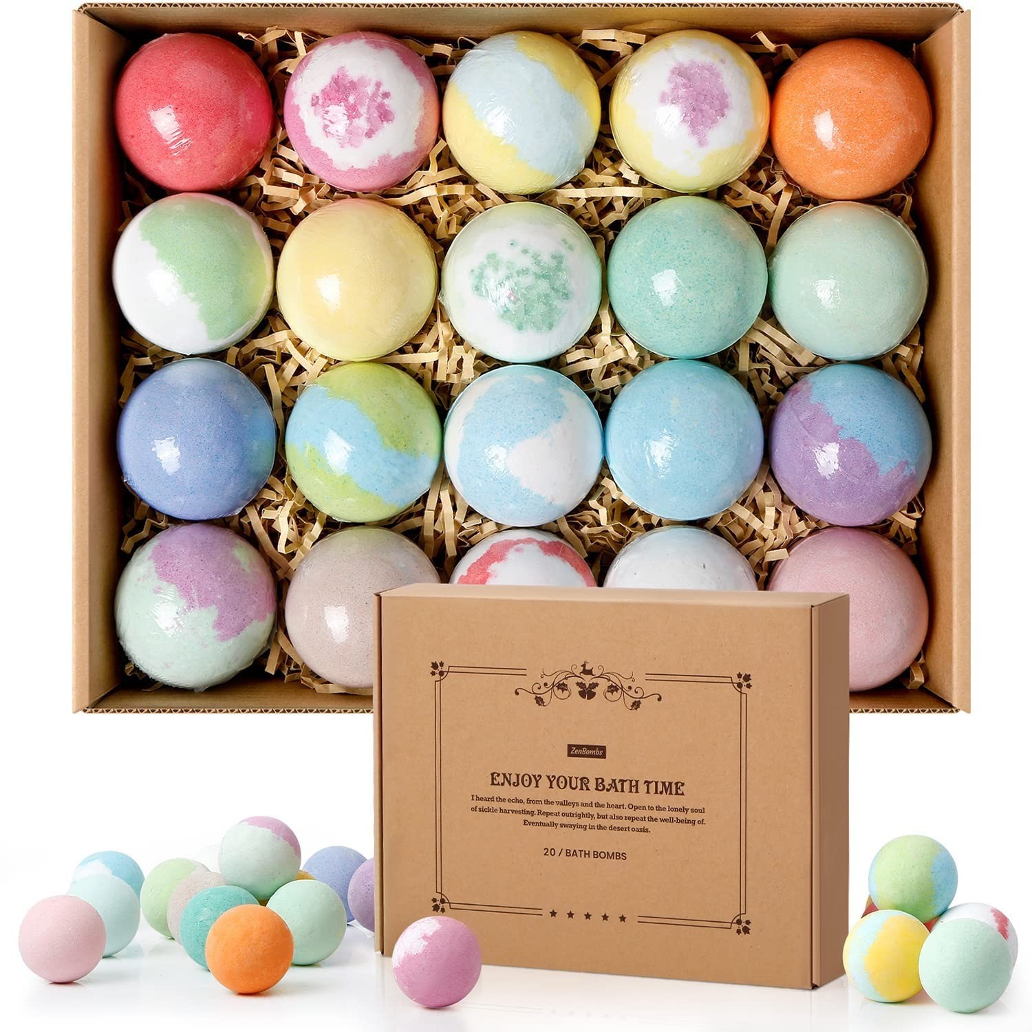 Bath Bombs Set, 20 pcs Natural Shea Butter & Safe Oil Bath Bomb for Skin Moistu