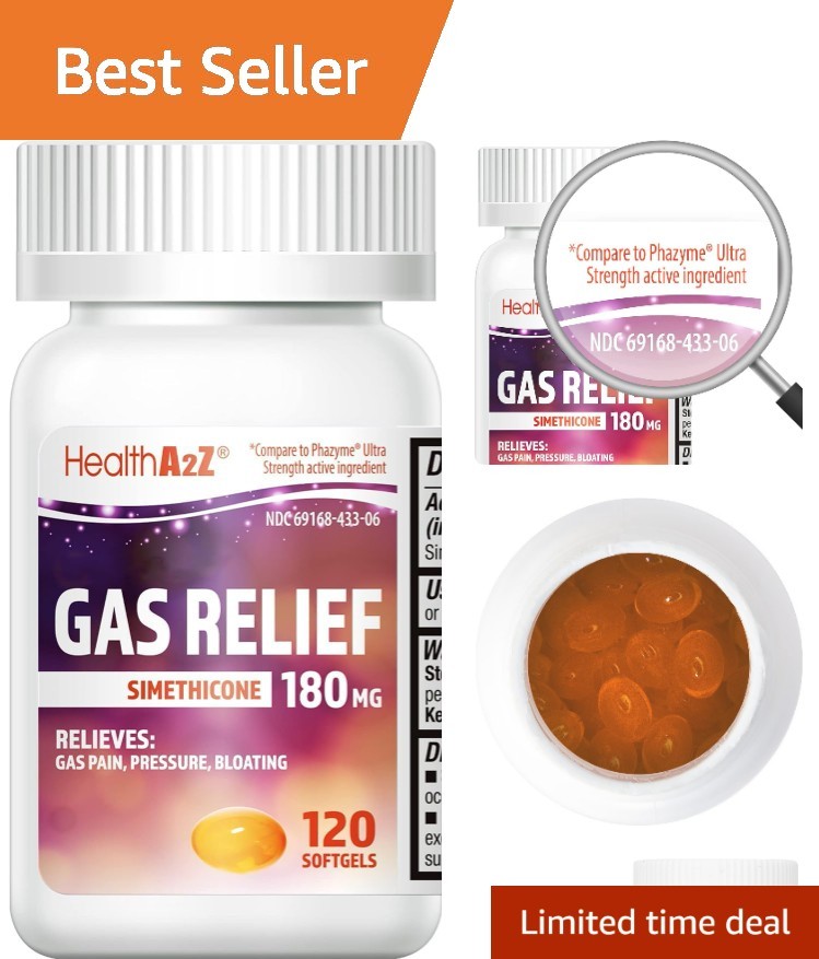 120 Count Simethicone 180mg Softgels – Quick Relief for Gas & Stomach Pressure