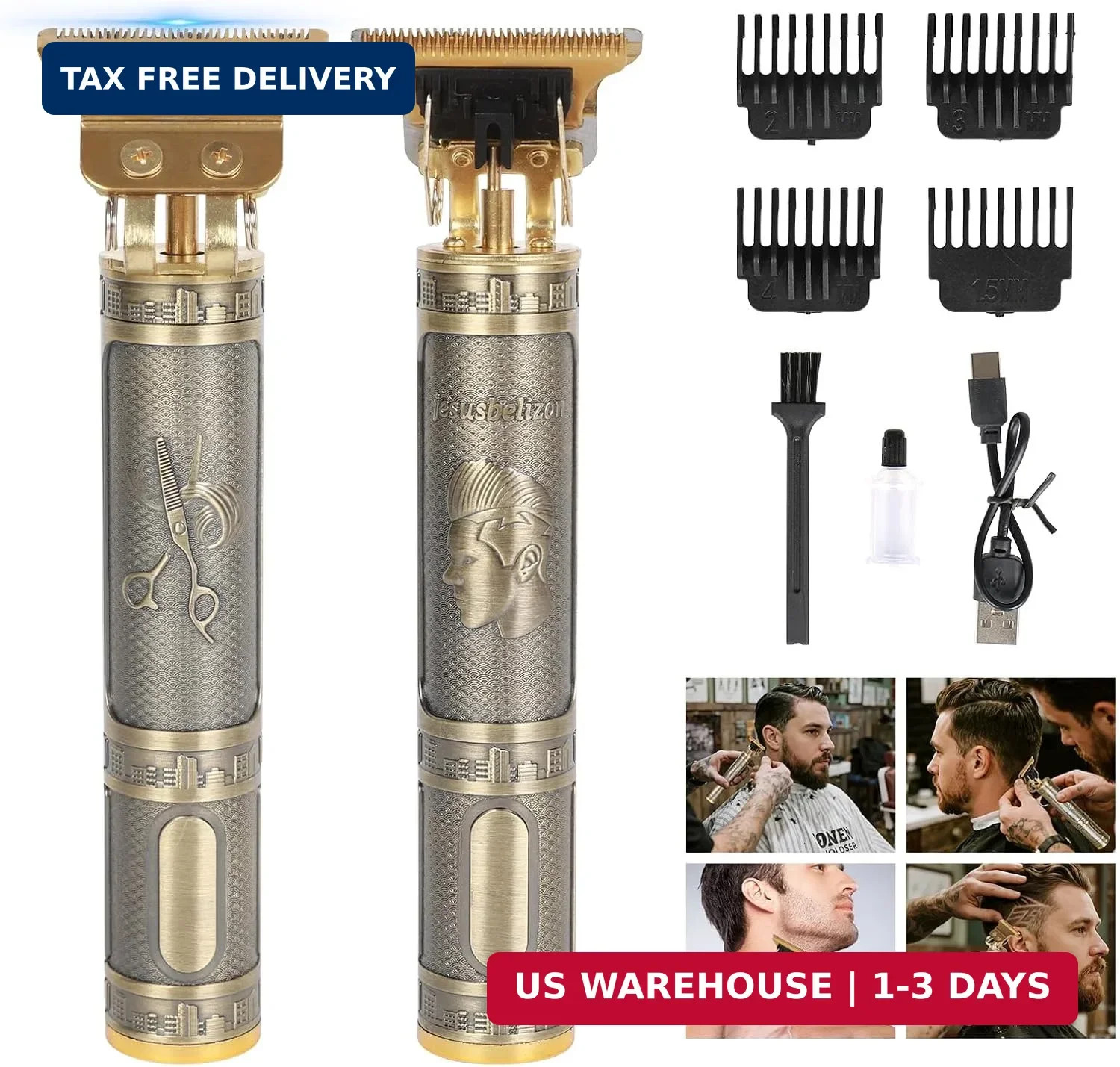 Professional Hair Clipper for Men – Rechargeable Cordless T-Blade Trimmer with 4