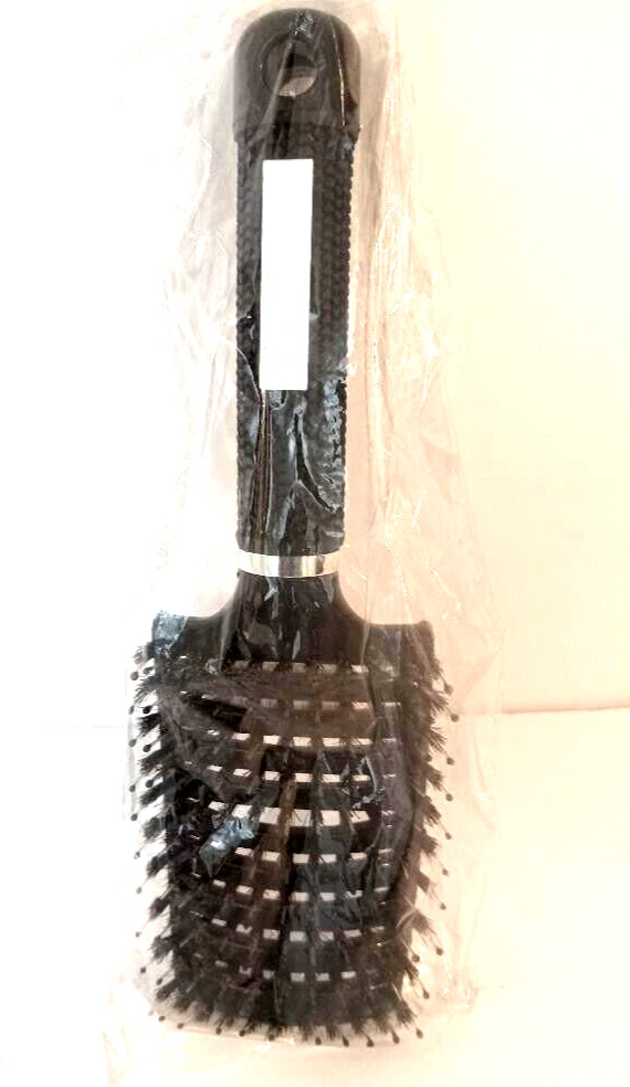 Natural Bristle Boar Nylon Hair Brush Black Smoothing Rubber Grip Handle