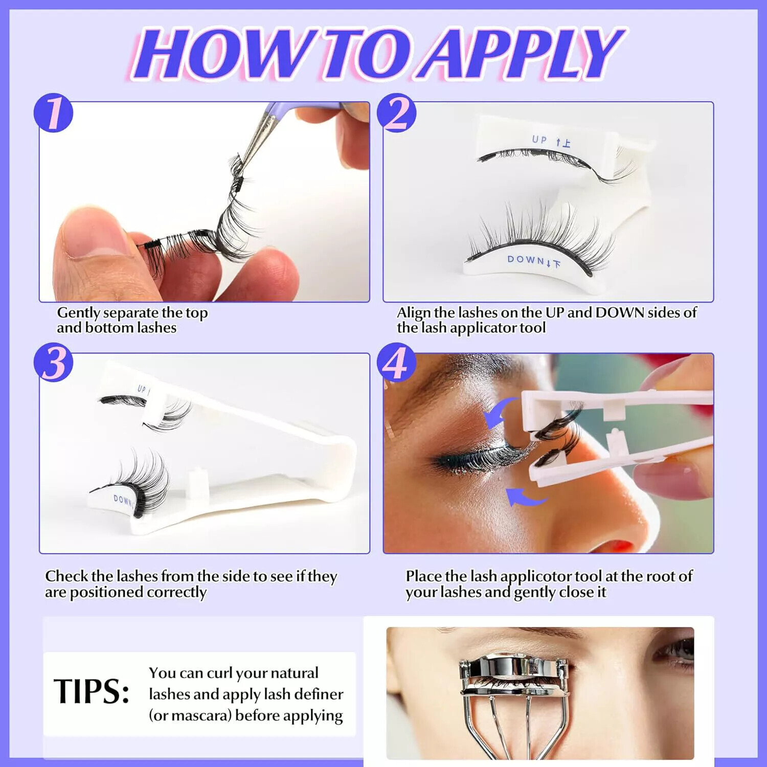 Reusable Magnetic Eyelashes with Applicator No Glue Needed Natural Lashes Kit US