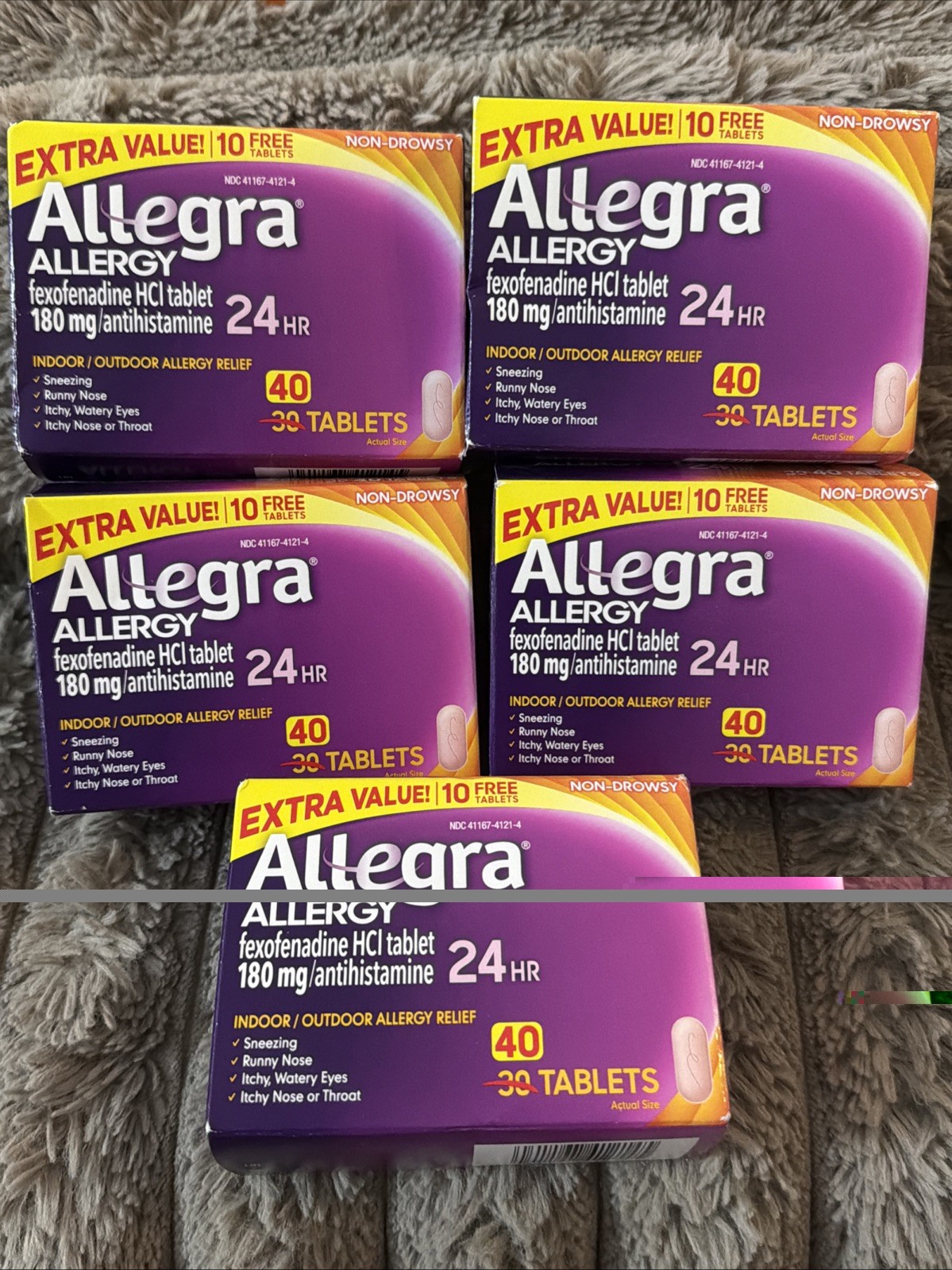 Lot Of 5 Allegra Allergy Relief Tablets Indoor/Outdoor, 24-Hour 40 Ct Exp 12/27