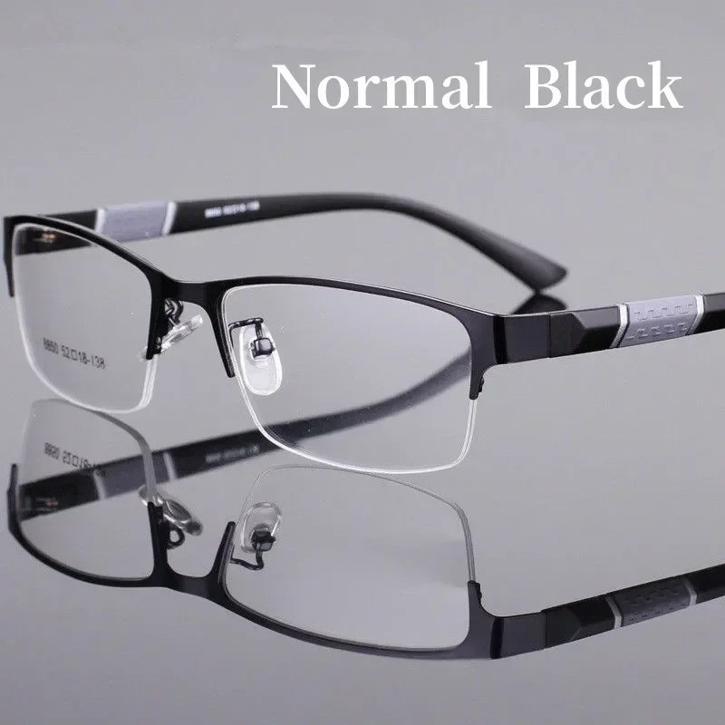 Business Men’s Photochromic Myopia Glasses Unisex Half Frame Square Near