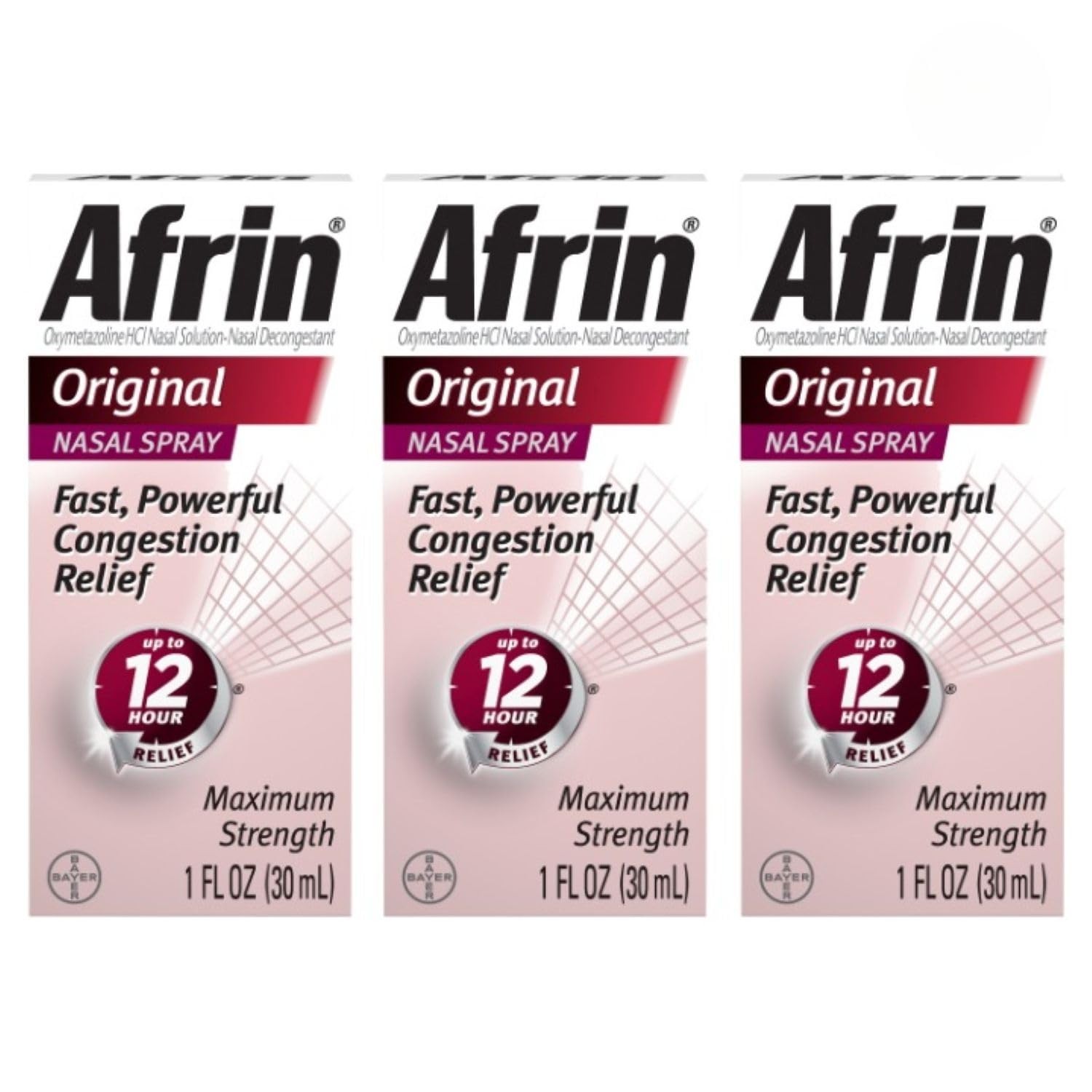 Afrin Original Maximum Strength 12 Hour Nasal Congestion 1 Fl Oz (Pack of 3)
