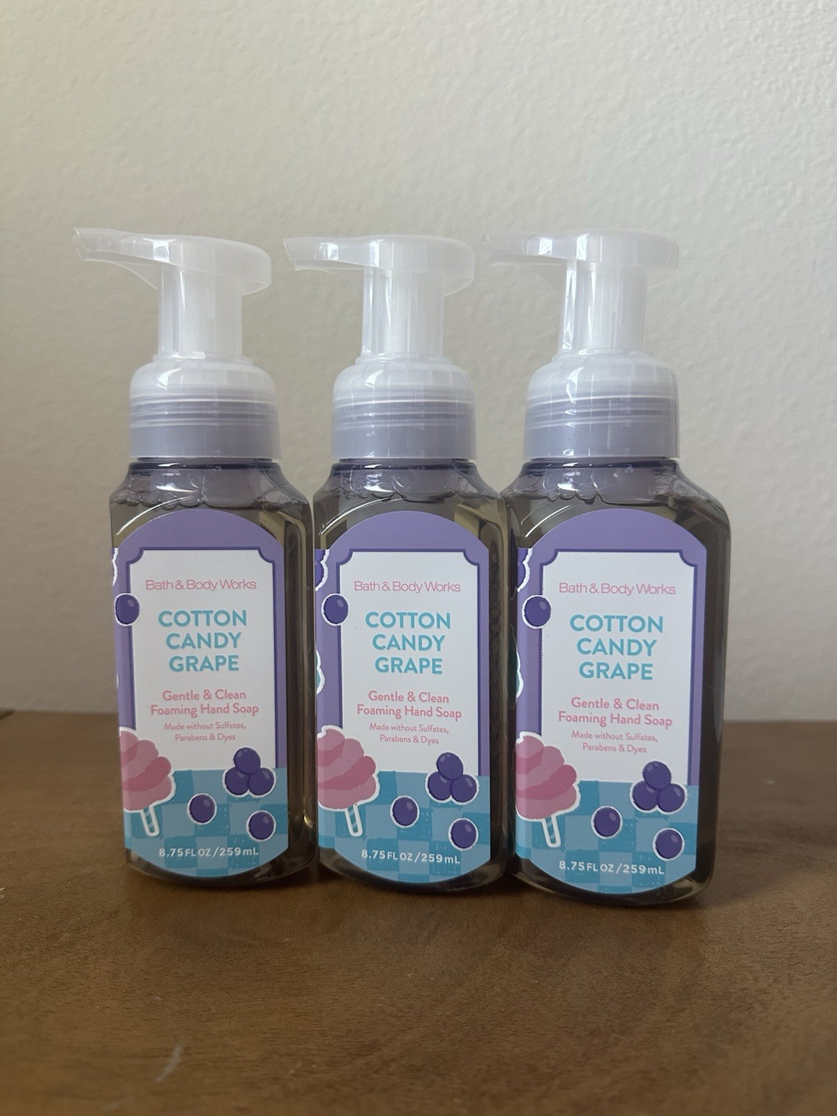 X3 Bath & Body Works COTTON CANDY GRAPE Foaming Hand Soap 8.75oz