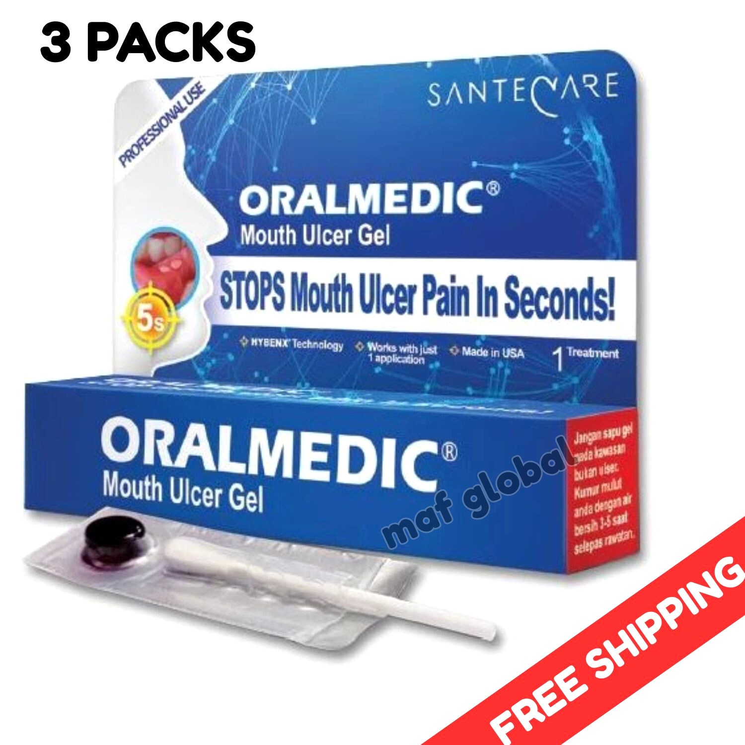 Oralmedic Mouth Ulcer Gel 1 Treatment Fast Pain Relief (3 PACKS) FREE SHIPPING