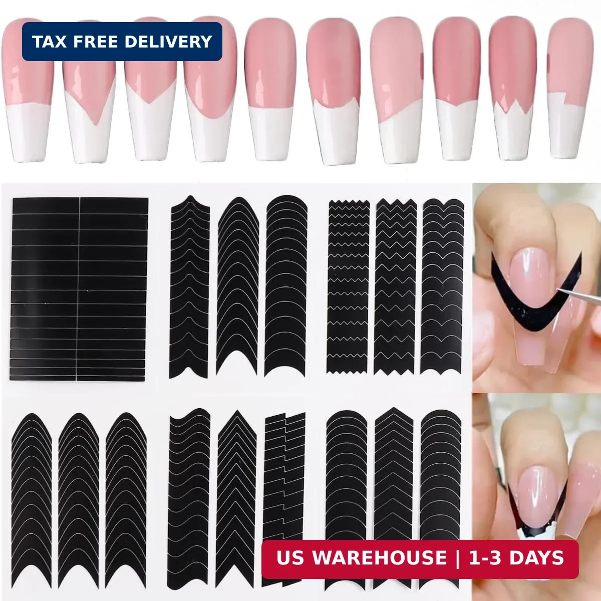 Fcozpjk French Tip Nail Stickers 6 Sheets Self-Adhesive Nails Sticker French Tip
