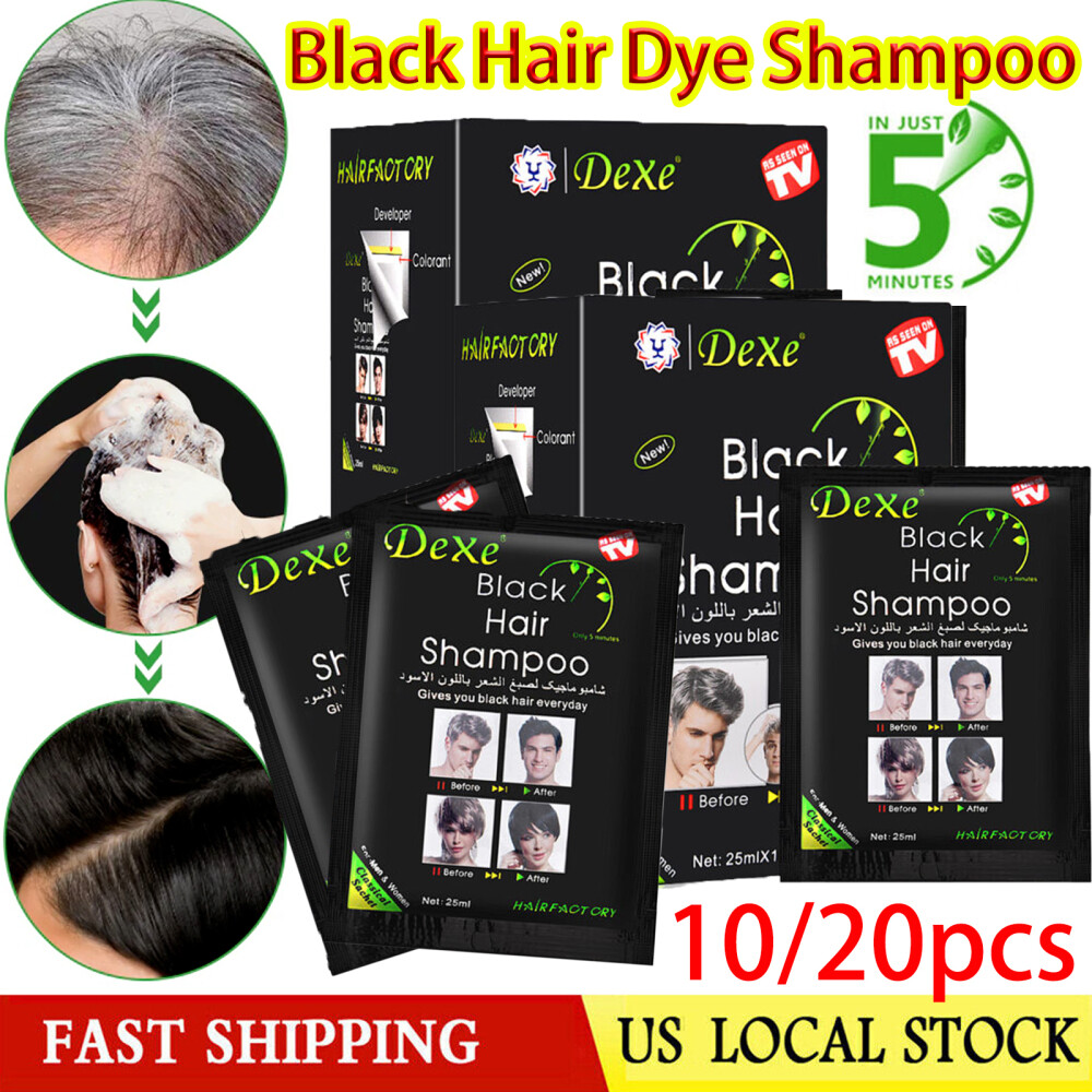 10-20Pcs Dexe Instant 5Min Black Hair Dye Shampoo White Become Black Hair Color