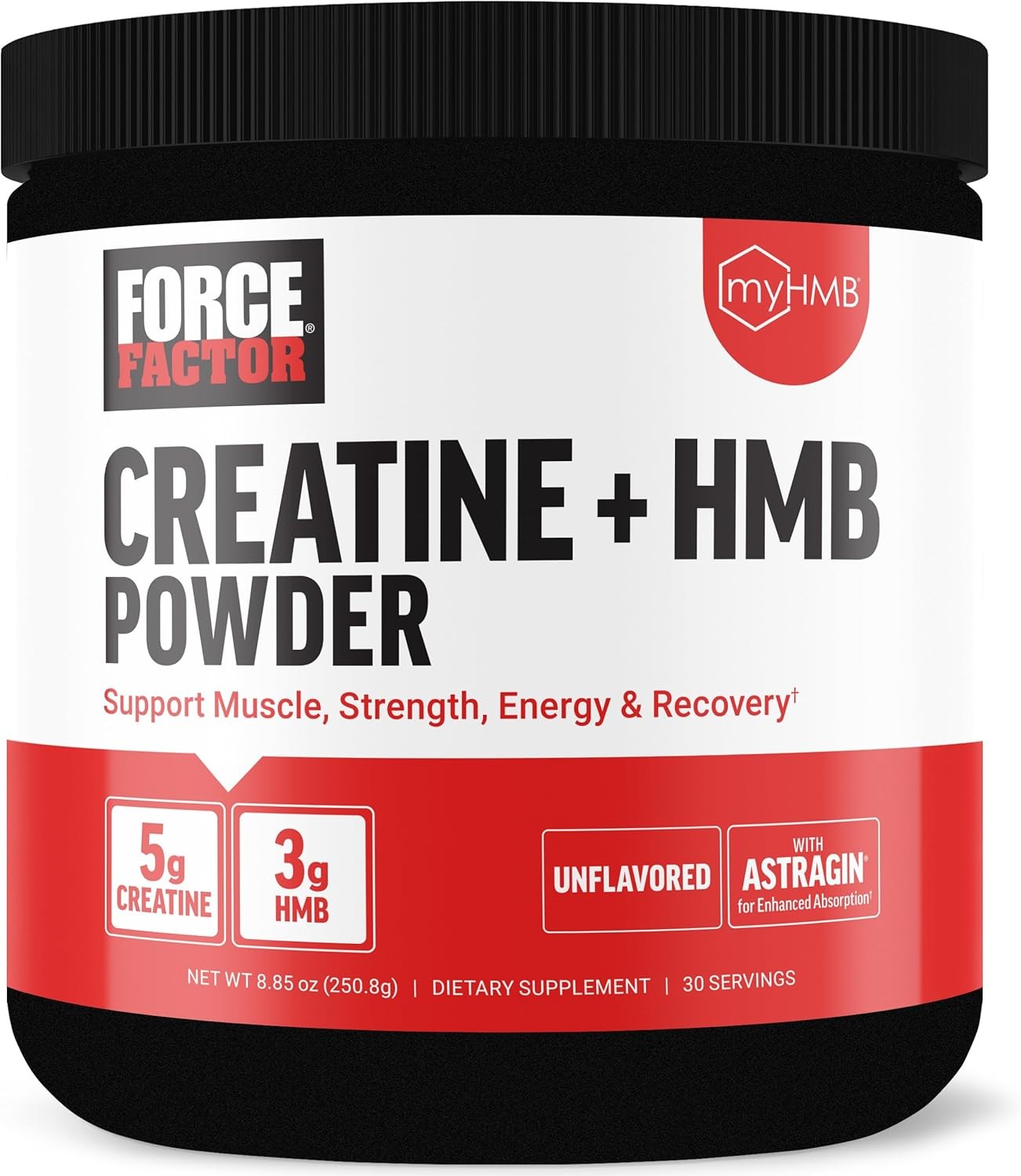 Force Factor Creatine HMB Powder,5g Creatine Monohydrate + 3g myHMB for Muscle G