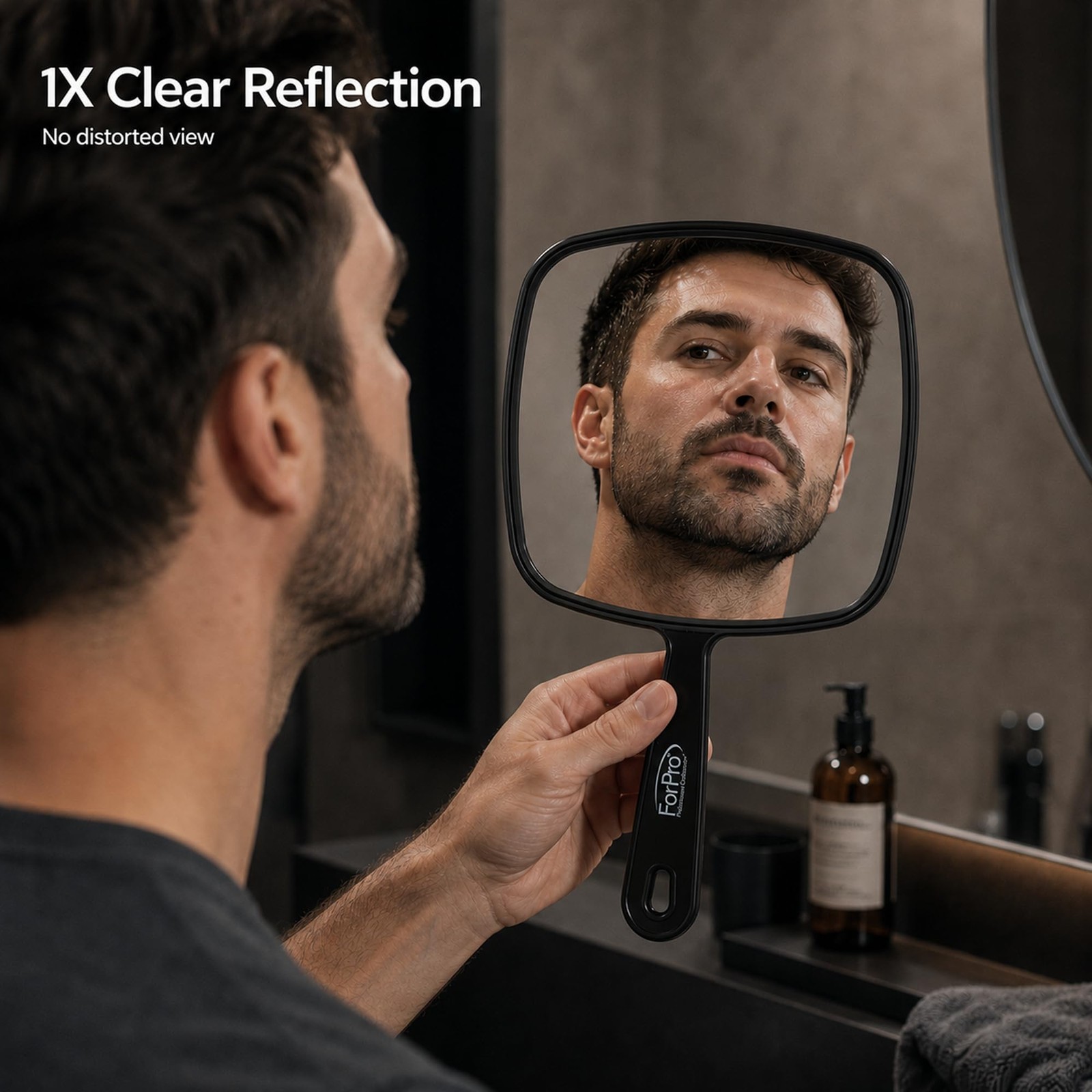 ForPro Extra Large Hand Mirror 9x12in Black Handle Distortion Free Salon Mirror