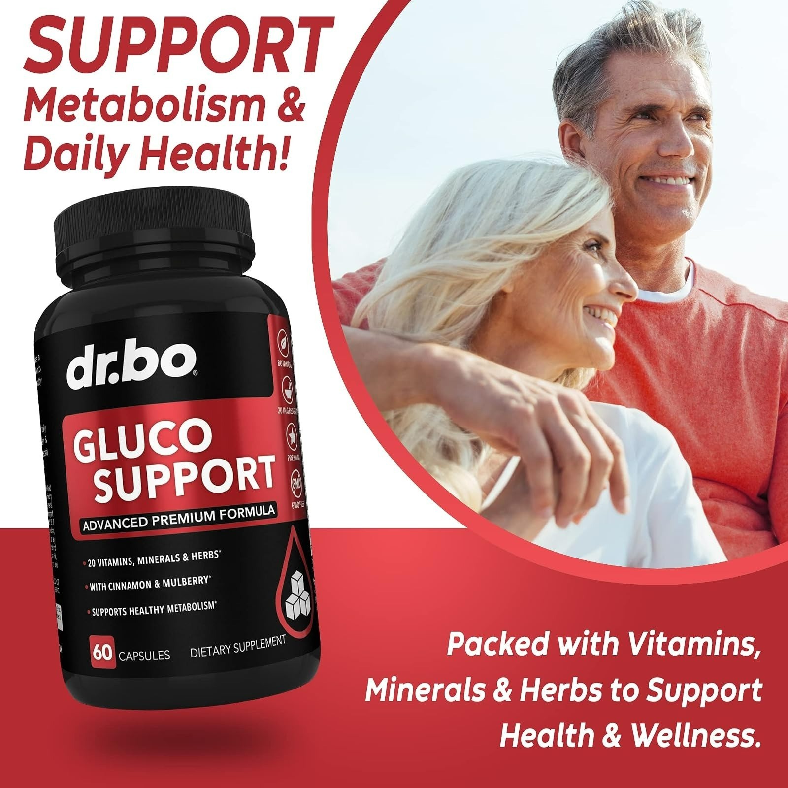 DR. BO Gluco Support Supplement Capsules – Metabolism Booster 60 Pills