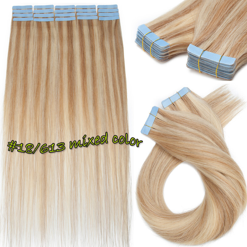 20pc Tape In 100% Real Human Hair Extensions Skin Weft Balayage 12″-24″ Straight