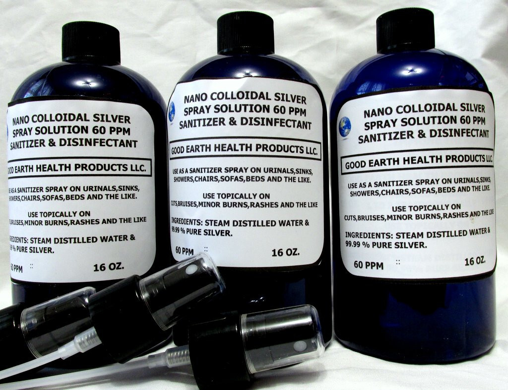 COLLOIDAL SILVER SOLUTION 60PPM (3 16 OZ BOTTLES & 3 SPRAY ADAPTERS)