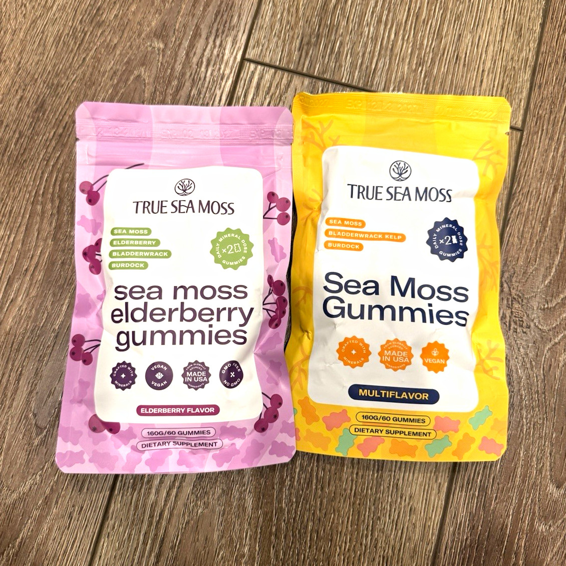 True Sea Moss Vegan Gummies Bundle: Sea Moss + Elderberry, 60ct 160g Each