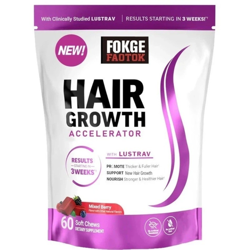 Fokge Faotok Hair Growth Soft Chews 60ct Mixed Berry Formula 1 – 3 Pack