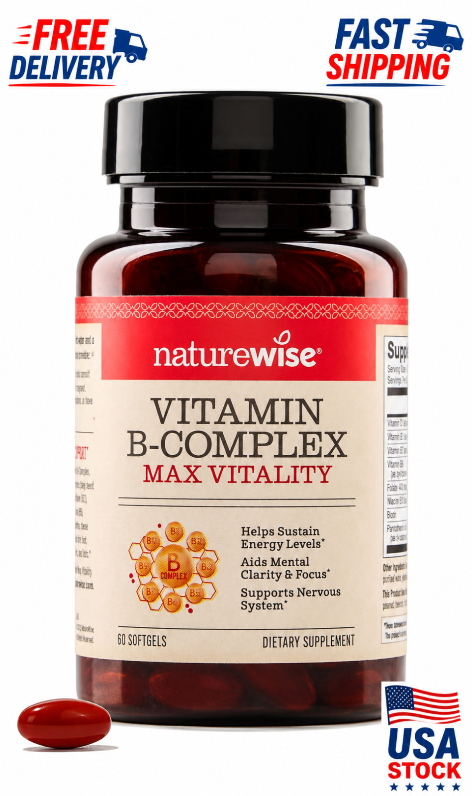 Vitamin B Complex for Women and Men – with Folic Acid Biotin B1 B2 B3 B6 B12