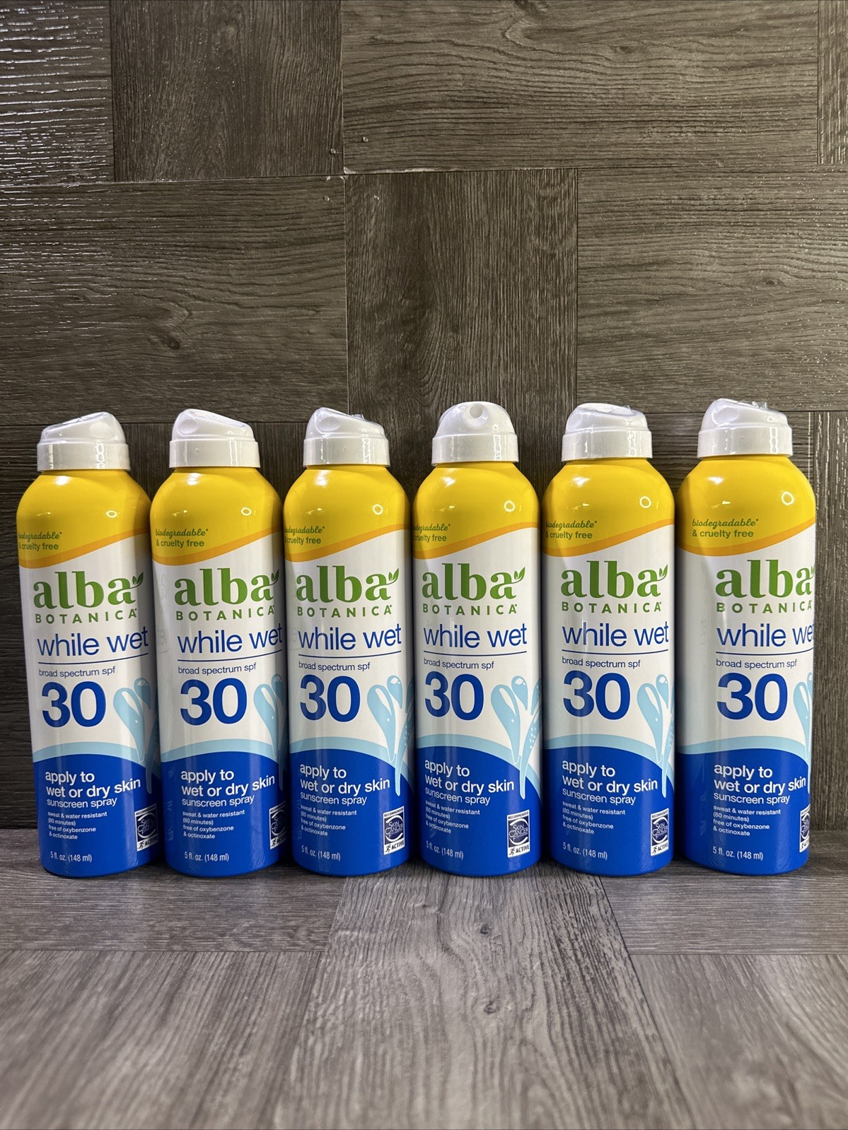 Lot of 6 Alba Botanica While Wet SPF 30 Sunscreen Spray 5oz Each 11/25 – New
