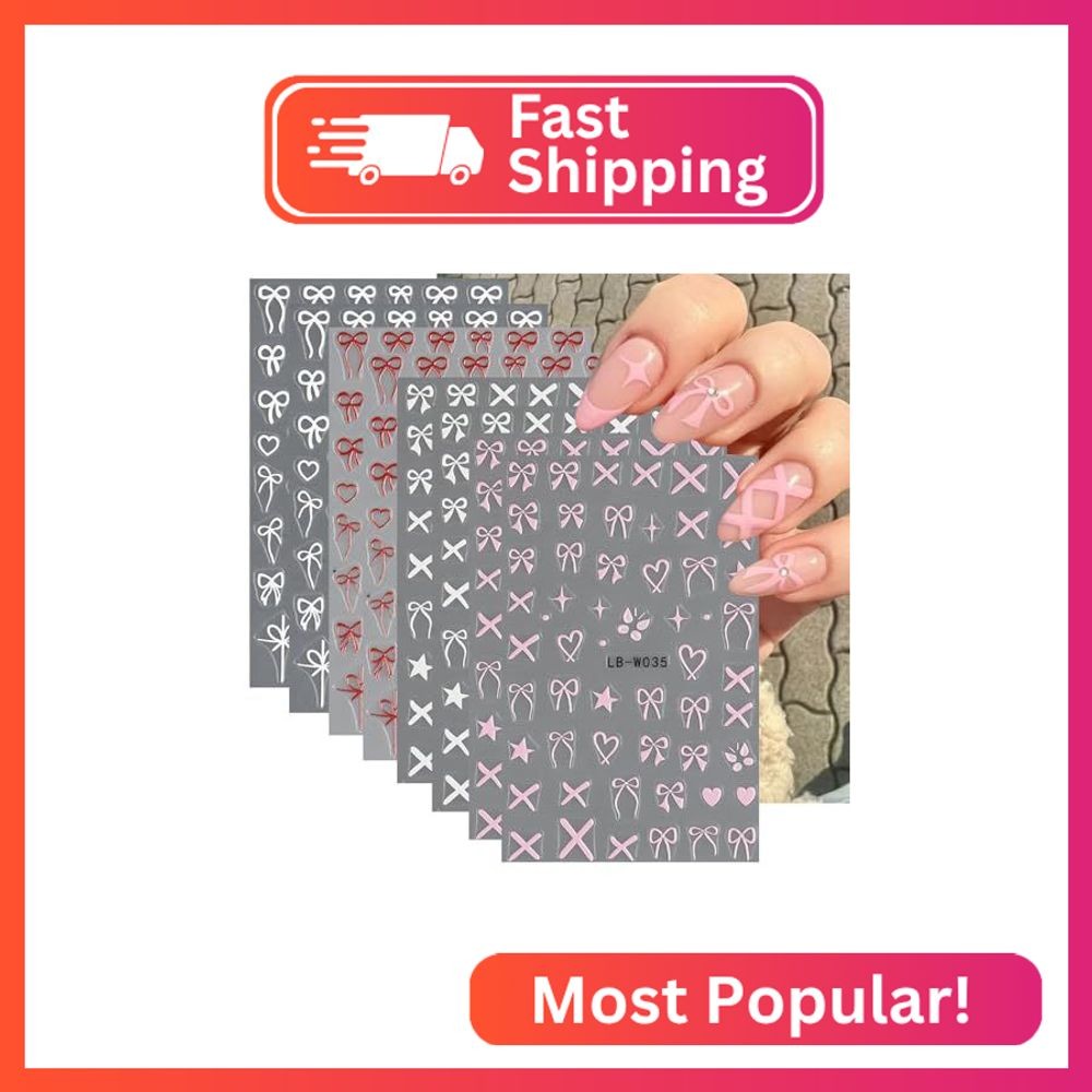 Heart Bows Nail Art Stickers Valentine’s Day Nail Supplies 3D Self Adhesive Hear