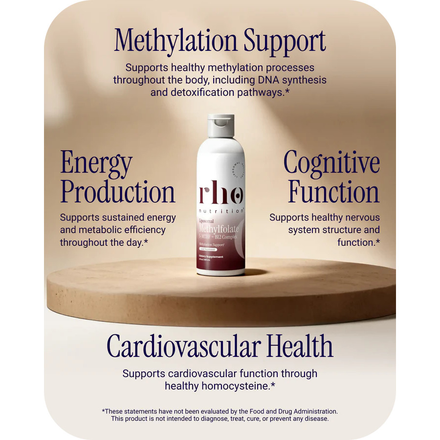 Rho Nutrition Liposomal Methylfolate 5-MTHF + B12 Liquid Energy Mood Support