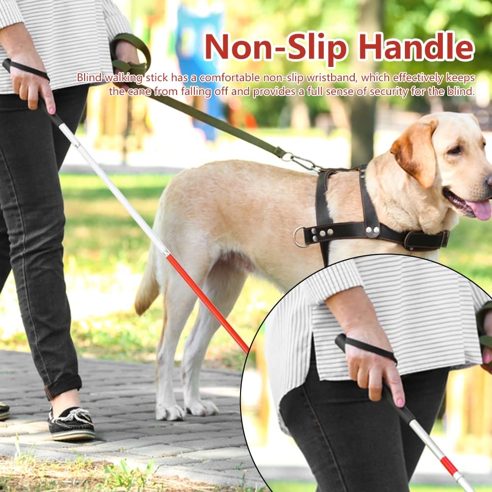 Collapsible Folding Cane with Red Reflective Tape, Anti-Slip Walking Stick for B