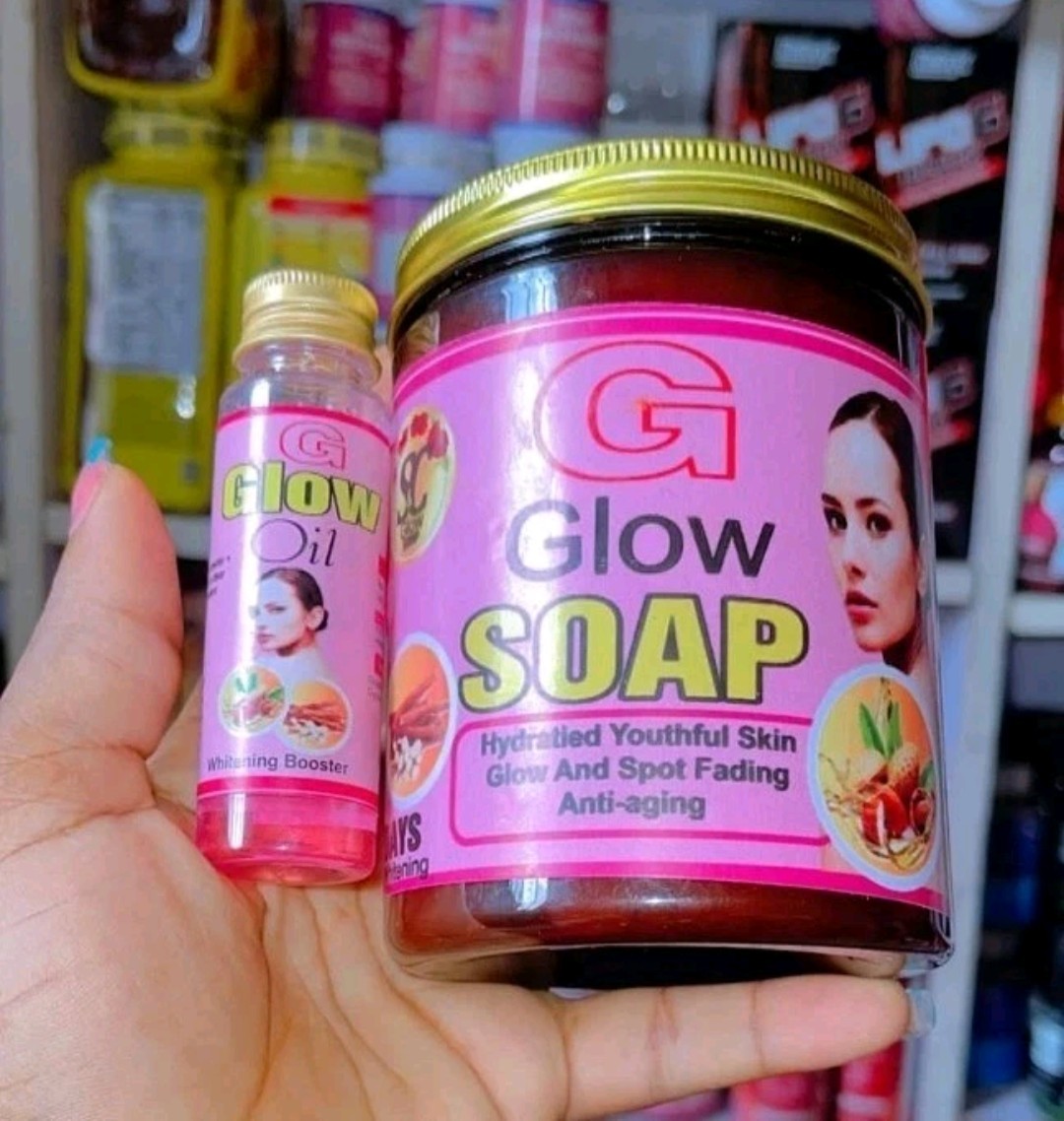 G Glow Soap 7 Days skin whitening and Glow Oil, Spot Fading anti Aging Soap 500g